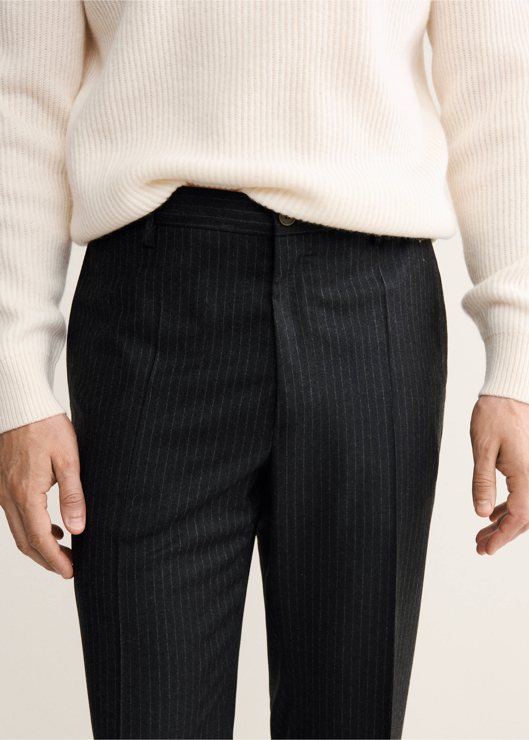 100% virgin wool regular-fit pinstripe trousers - Details of the article 1, Dark Heather Grey. Ref: 17098265-00.