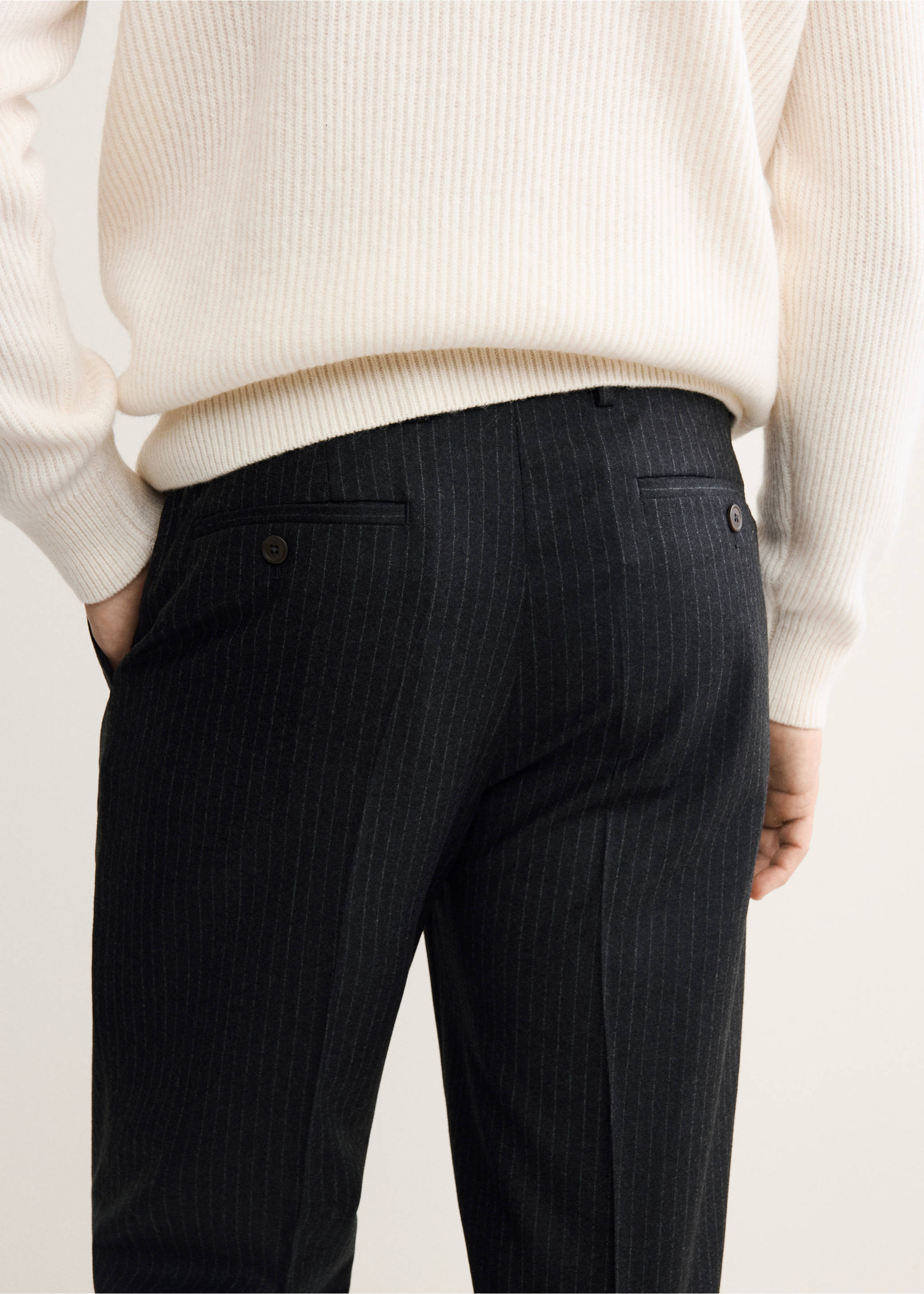 100% virgin wool regular-fit pinstripe trousers - Details of the article 3, Dark Heather Grey. Ref: 17098265-00.