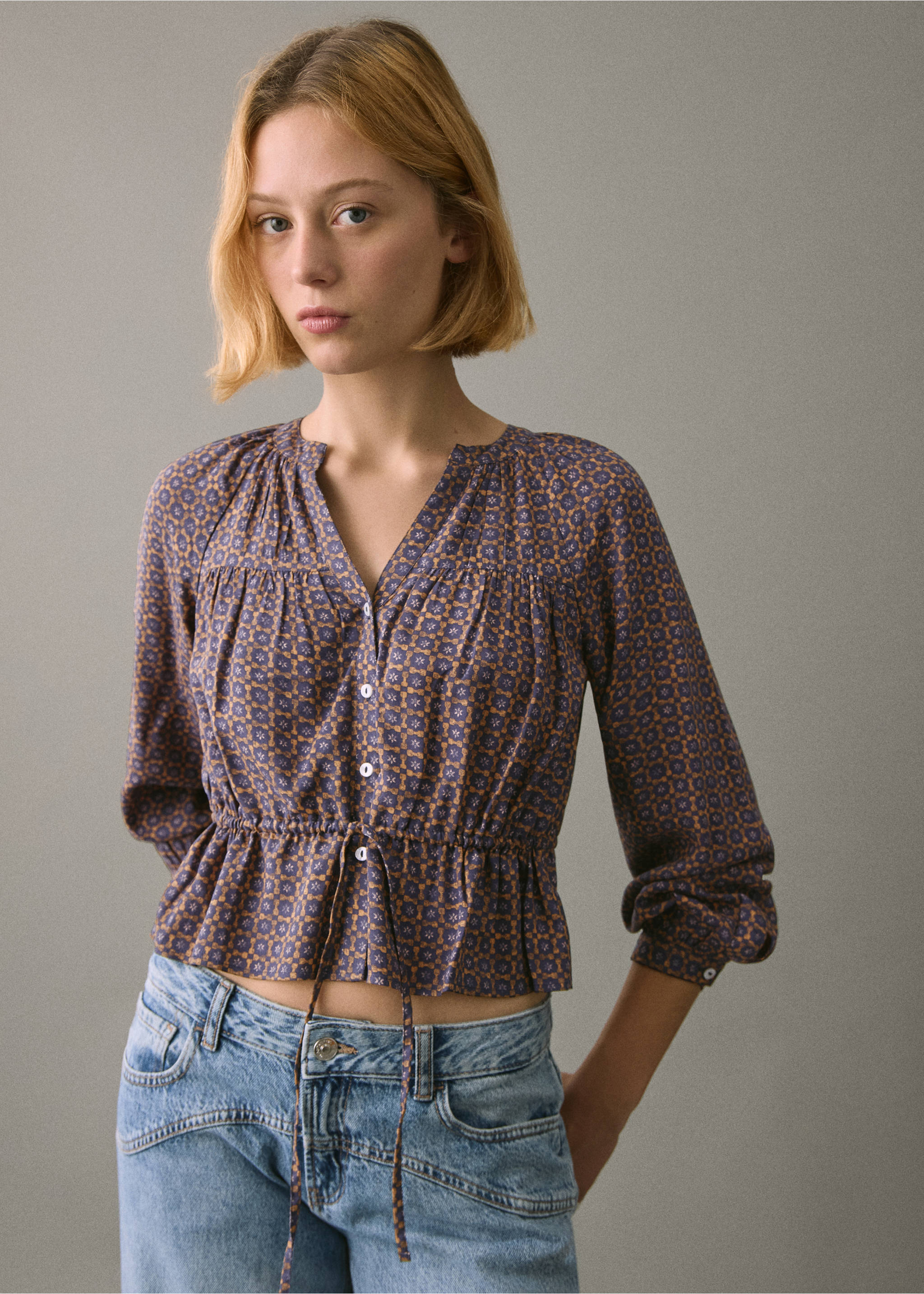 Flowy printed blouse - Medium plane, Dark Navy. Ref: 17098266-00.