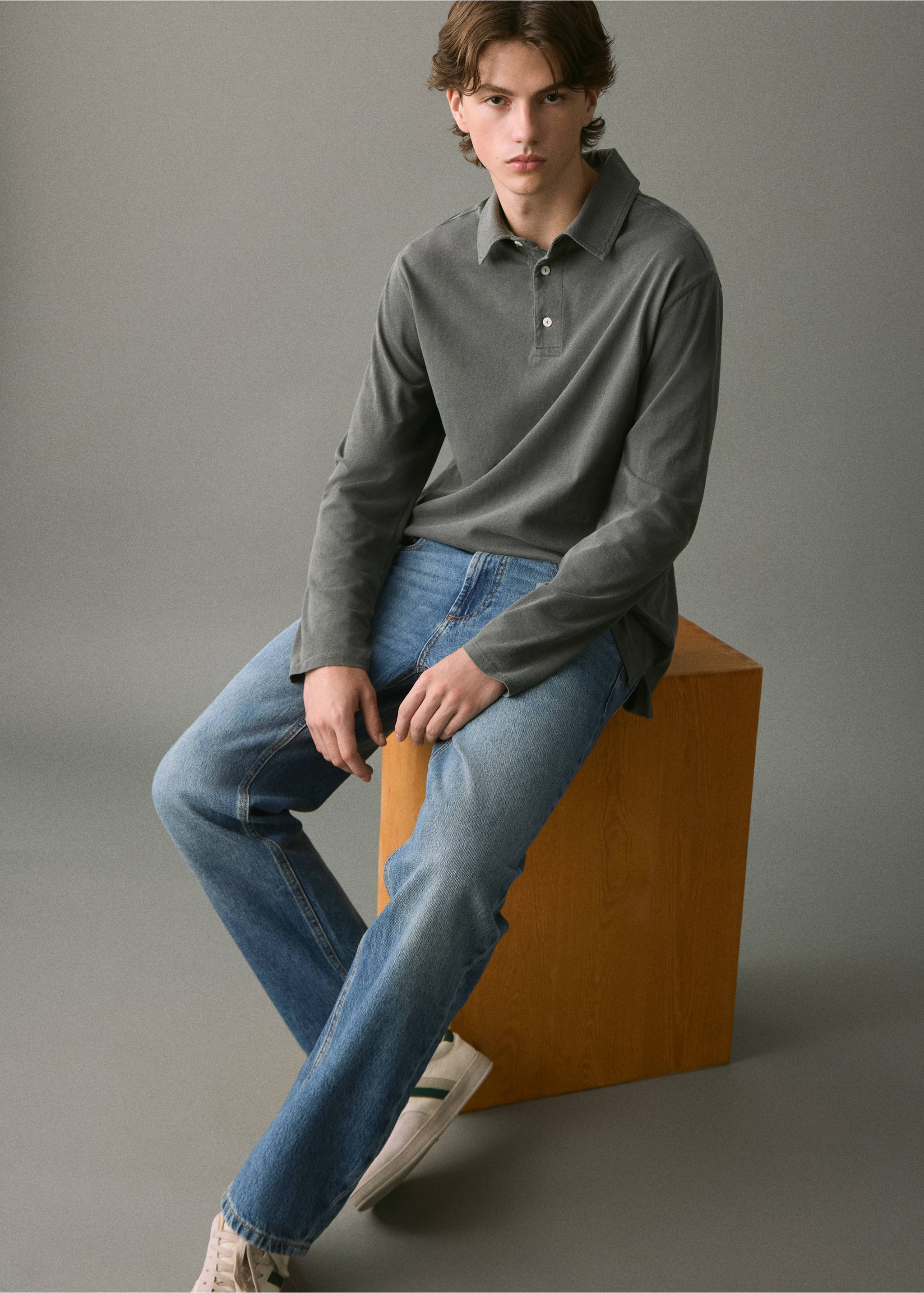 Straight cotton jeans - Details of the article 1, Light Vintage Blue. Ref: 17098269-00.