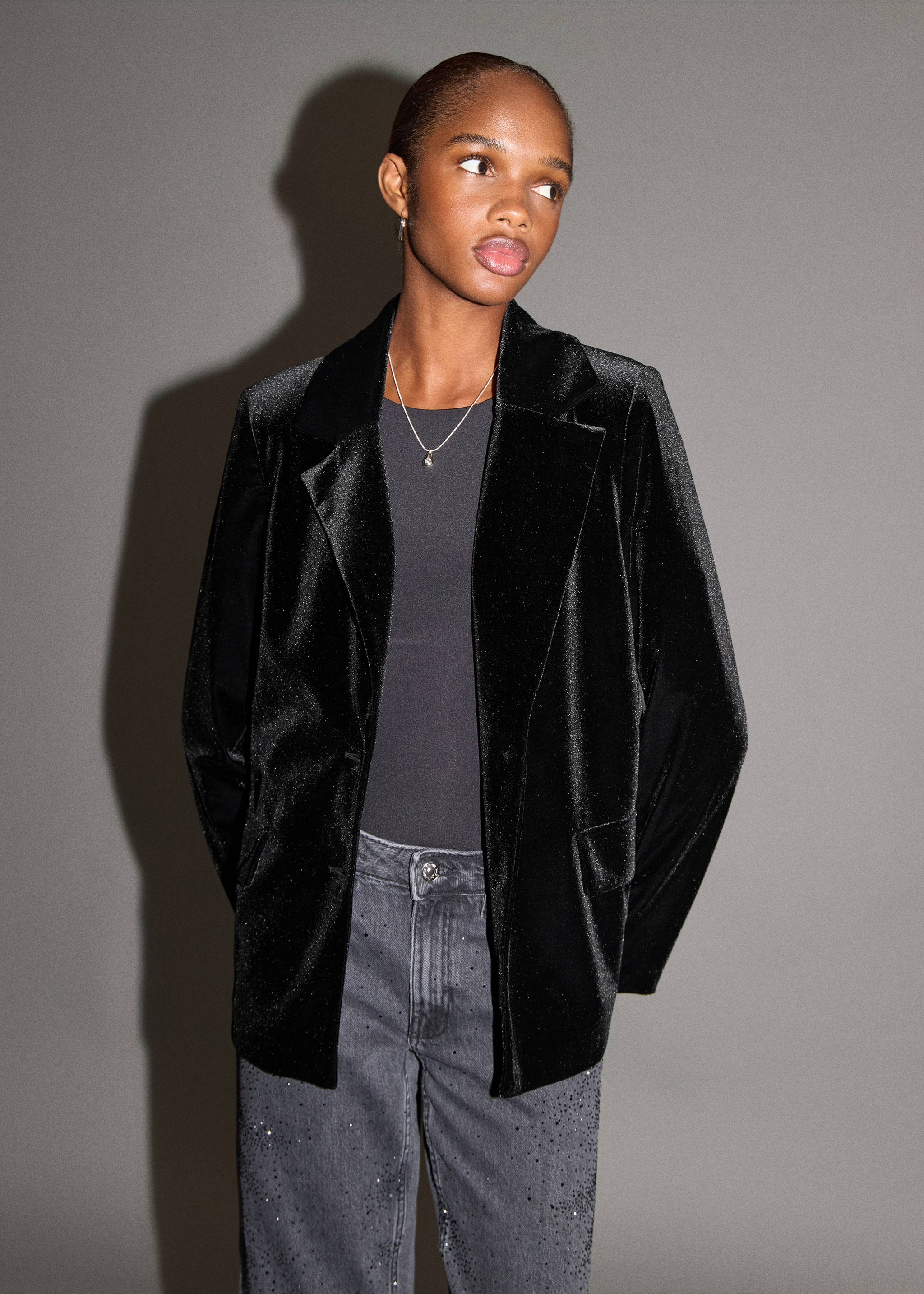 Velvet jacket - Medium plane, Black. Ref: 17098272-00.