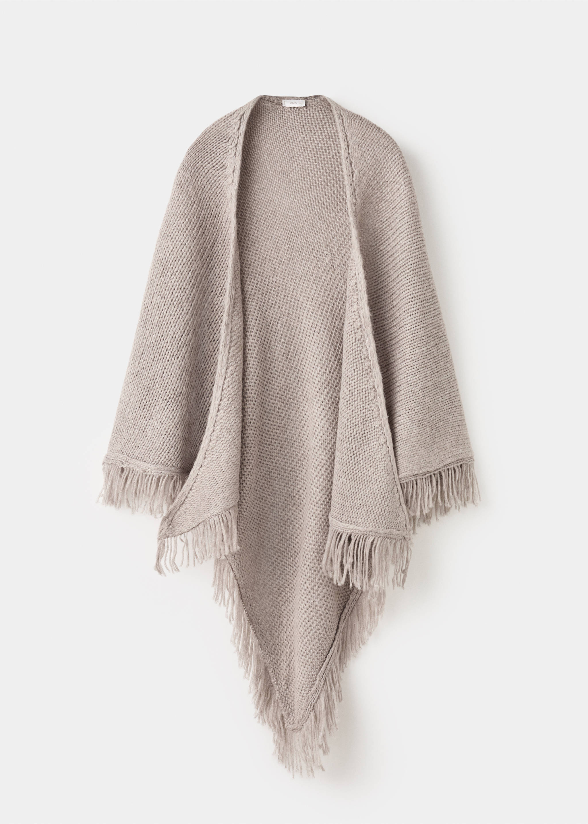 Knitted poncho with tassels - Article without model, Light/Pastel Grey. Ref: 17098276-00.