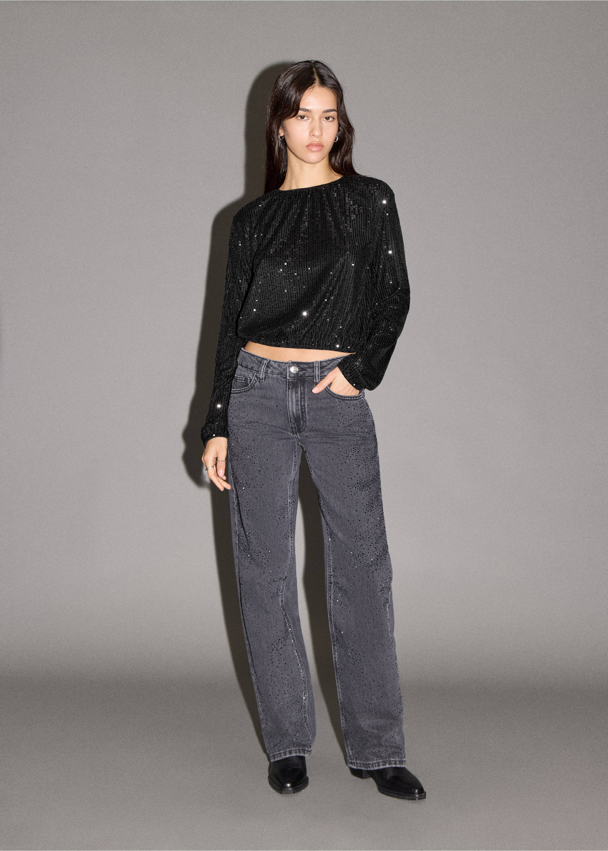Sequin blouse - General plane, Black. Ref: 17098278-00.