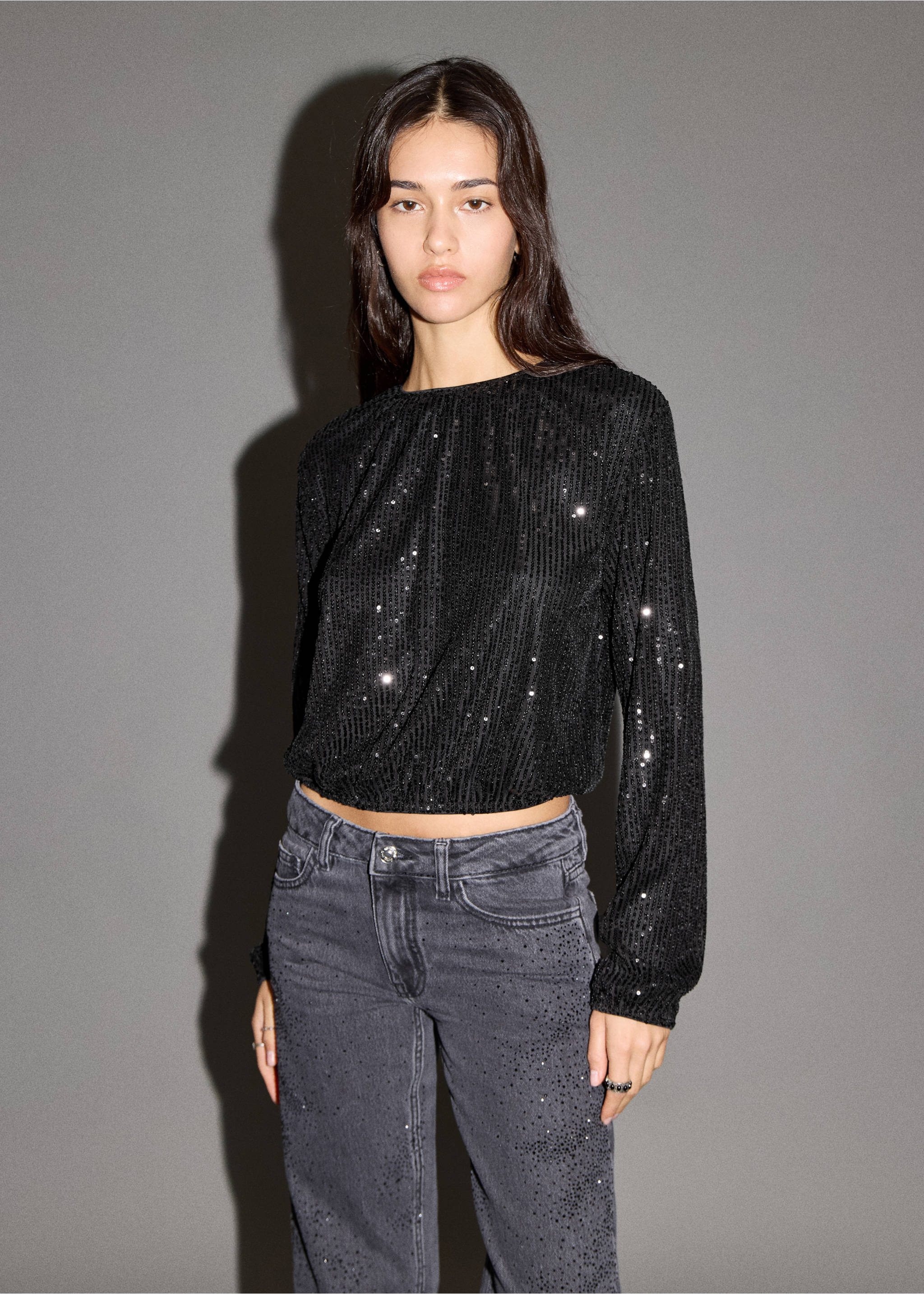 Sequin blouse - Medium plane, Black. Ref: 17098278-00.