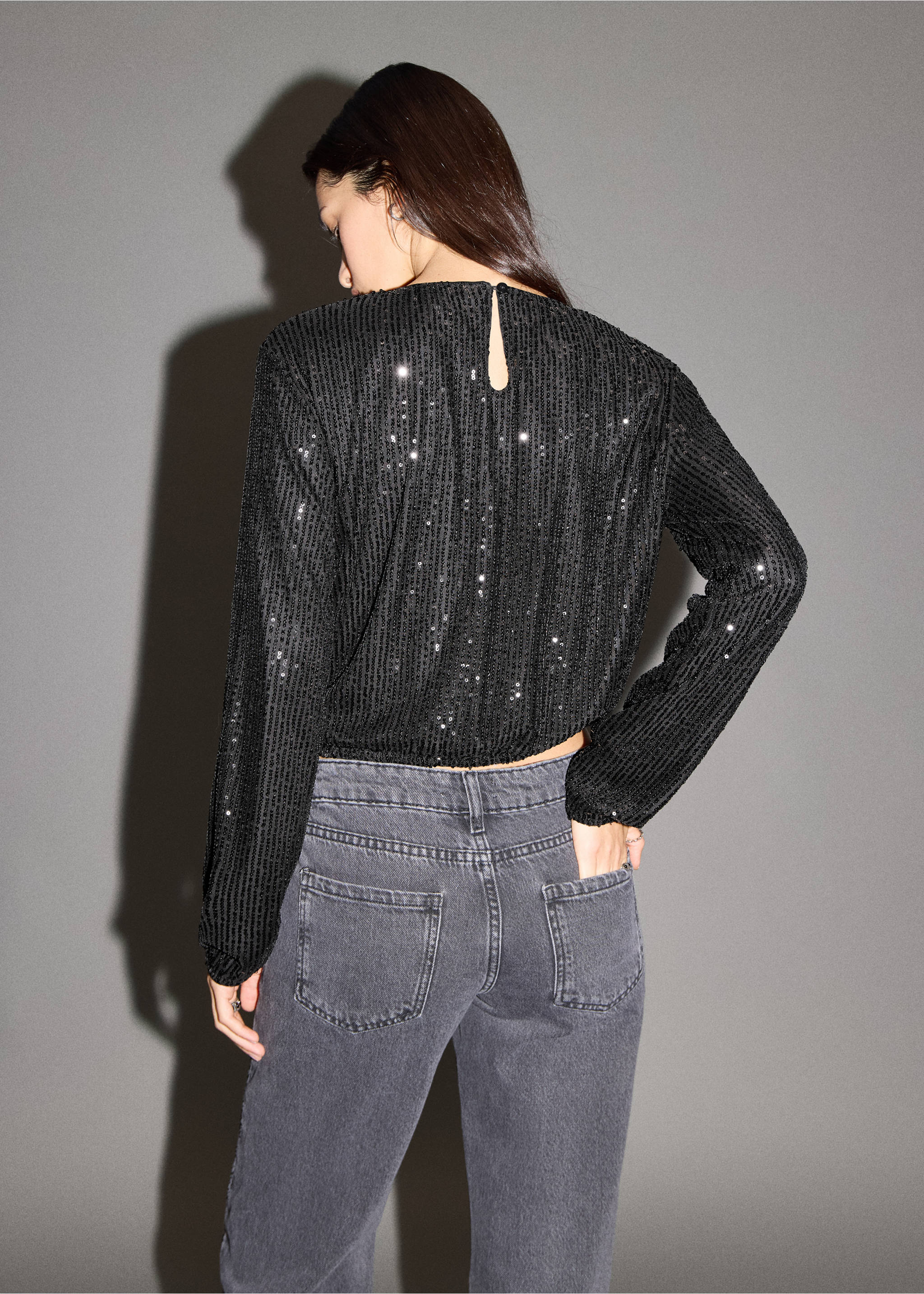 Sequin blouse - Reverse of the article, Black. Ref: 17098278-00.
