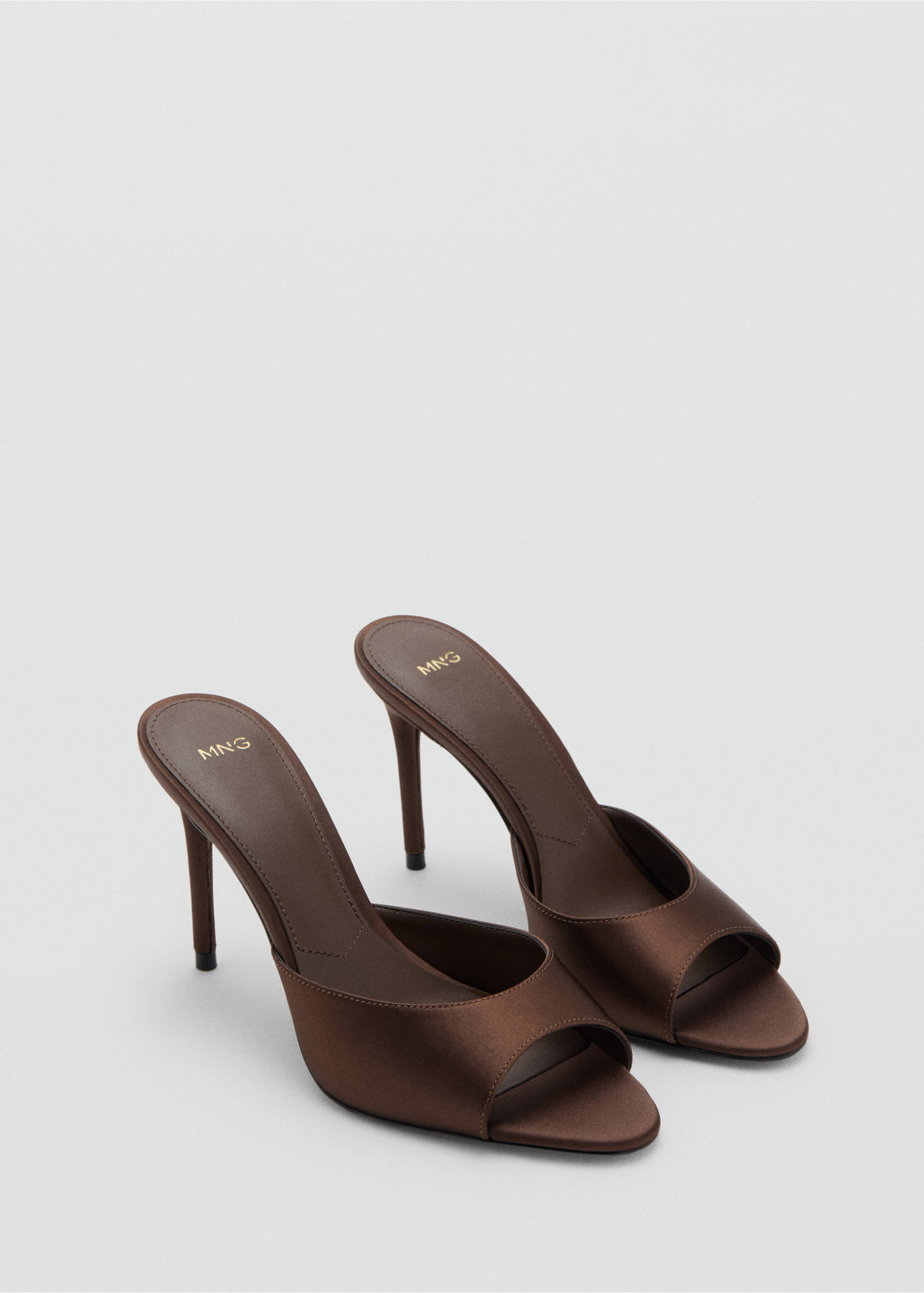 Satin high-heeled sandal - Medium plane, Chocolate. Ref: 17098284-00.
