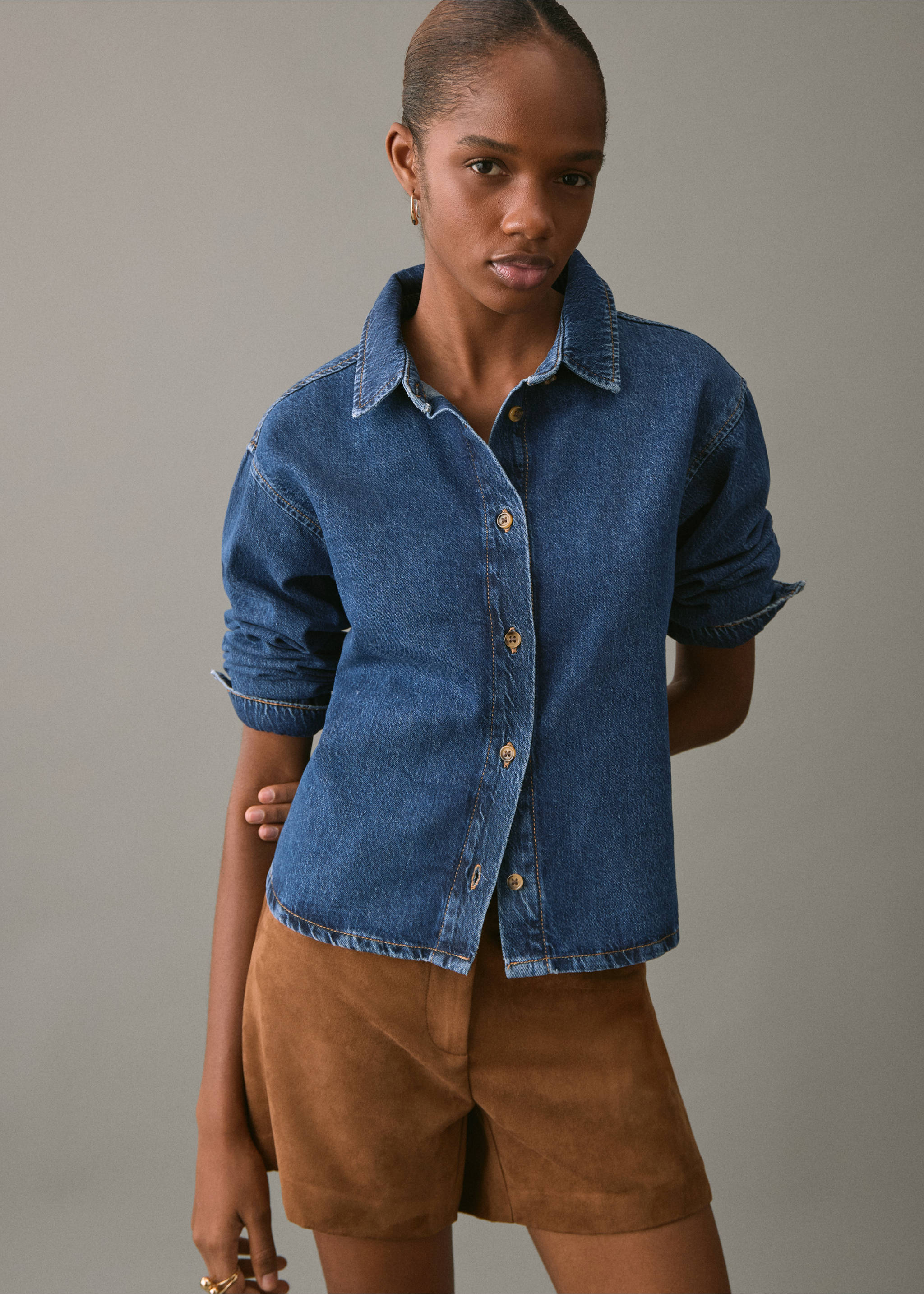Denim cotton shirt - Medium plane, Dark Blue. Ref: 17098286-00.