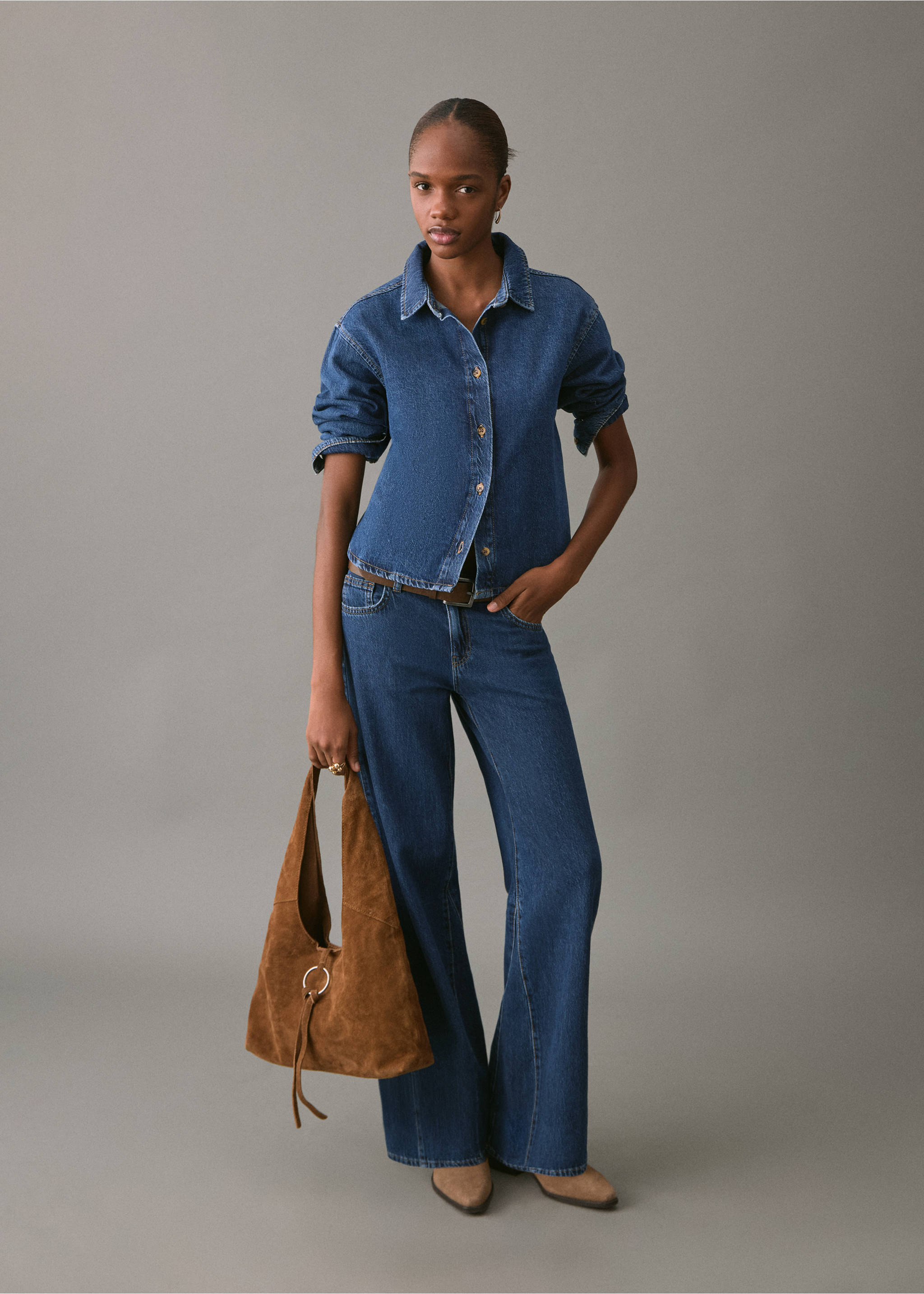 Denim cotton shirt - Details of the article 2, Dark Blue. Ref: 17098286-00.