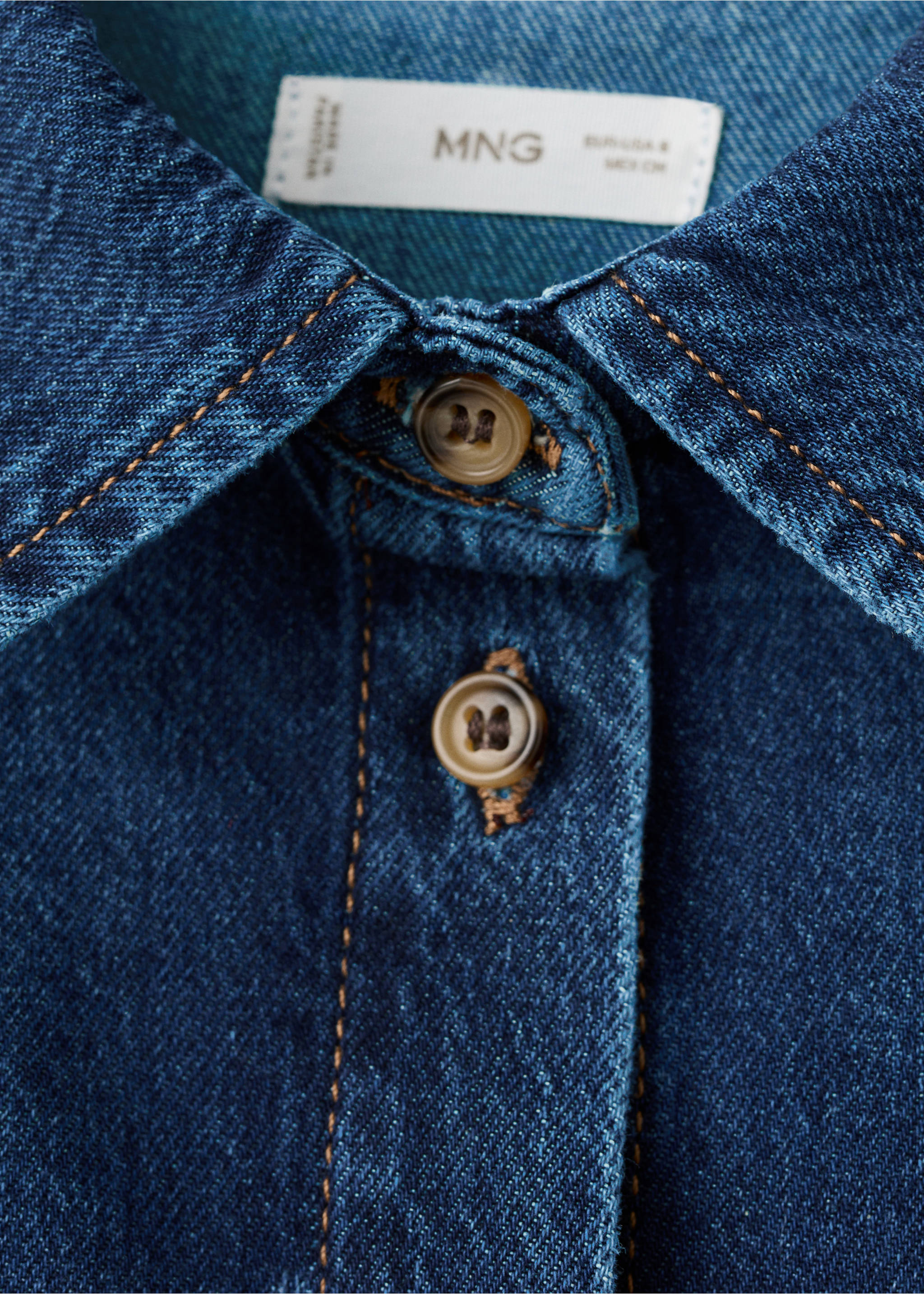 Denim cotton shirt - Details of the article 8, Dark Blue. Ref: 17098286-00.