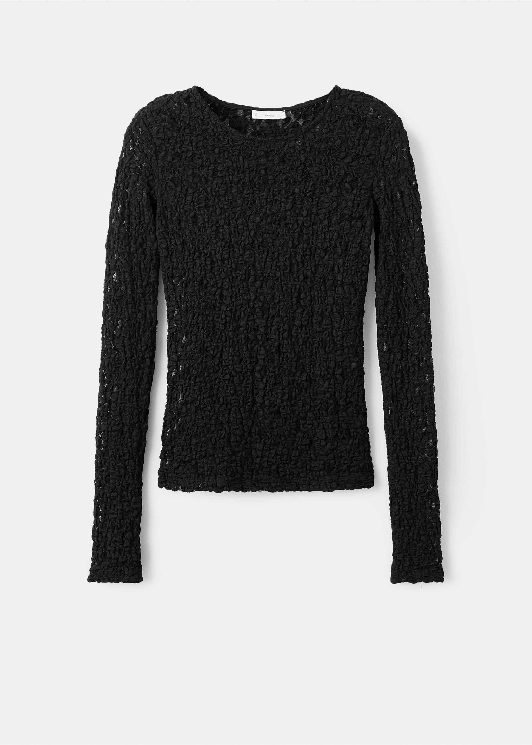 Long sleeve lace T-shirt - Article without model, Black. Ref: 17098287-00.