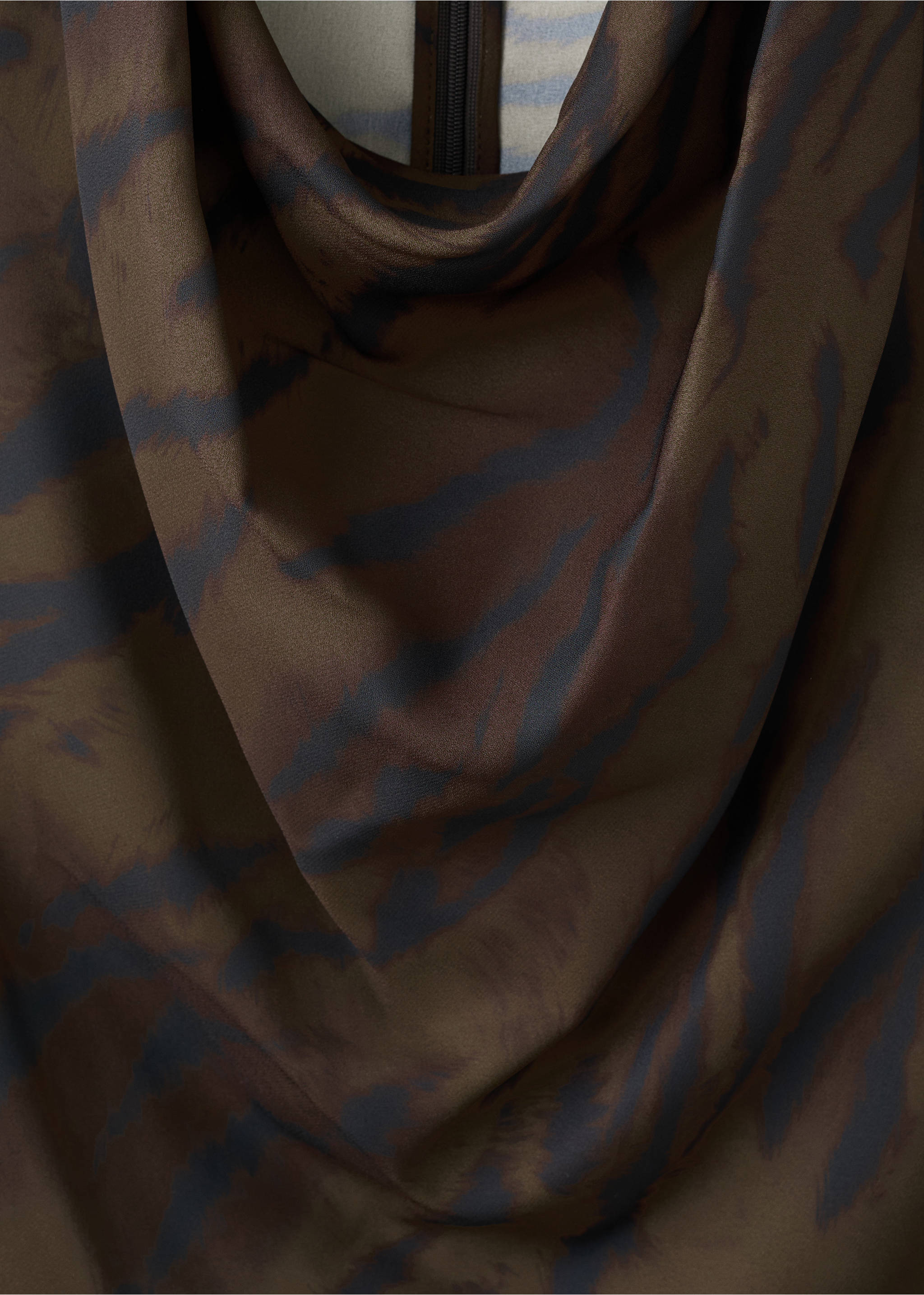 Animal-print blouse with draped collar - Details of the article 0, Brown. Ref: 17098290-00.