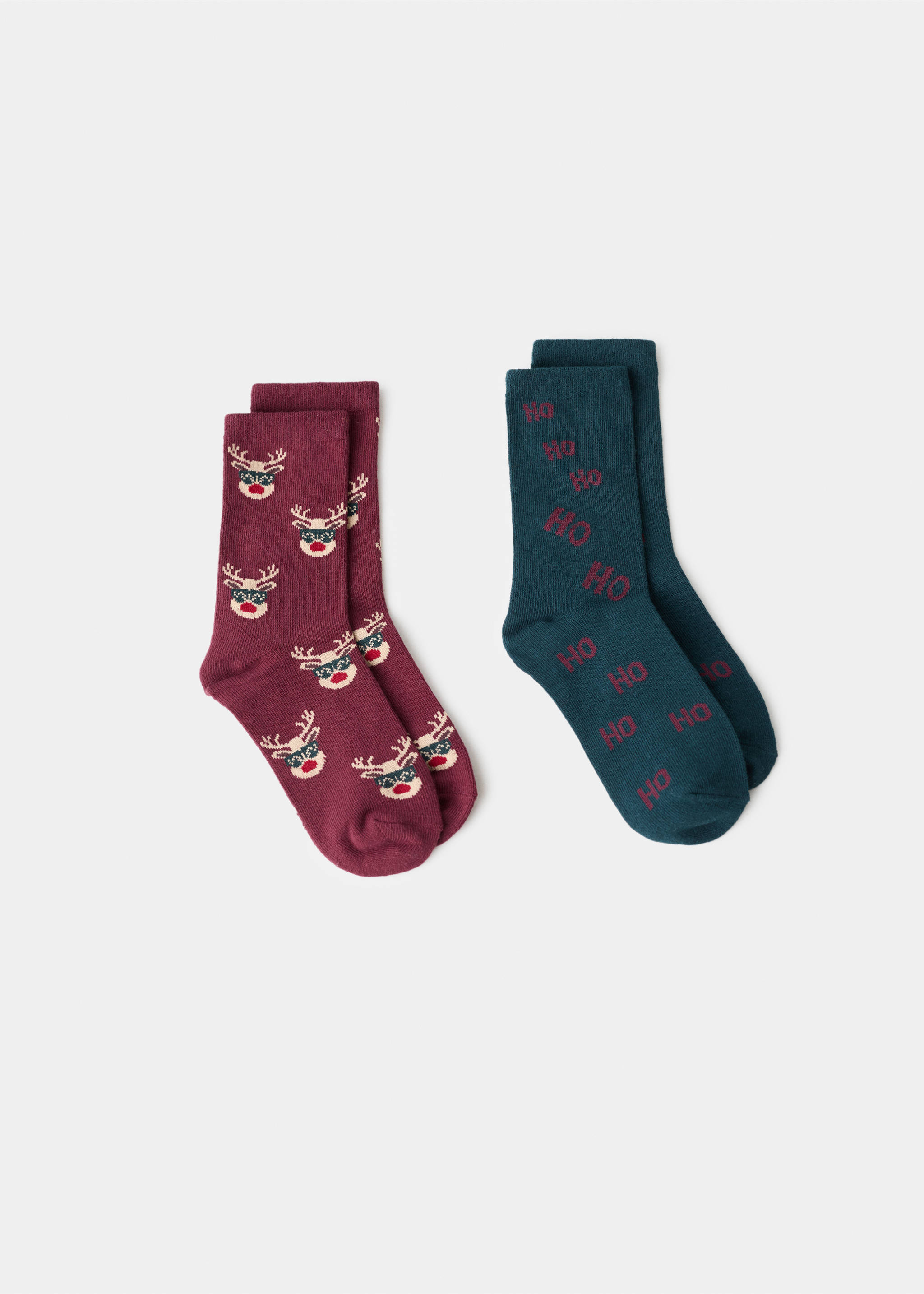 2 pack Christmas printed socks - Reverse of the article, Maroon. Ref: 17099102-00.