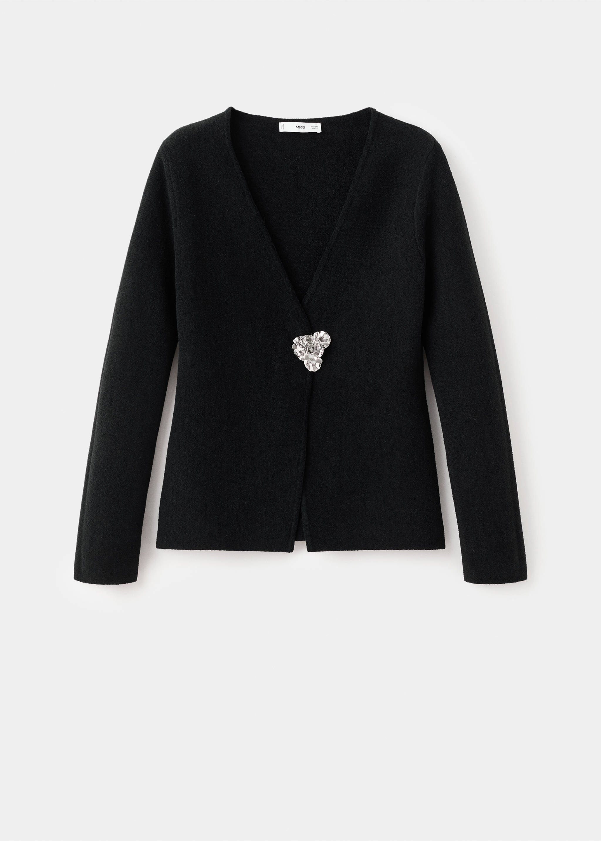 Black V-neck jacket with a jewelled button closure., Black. Ref: 17099103-00.