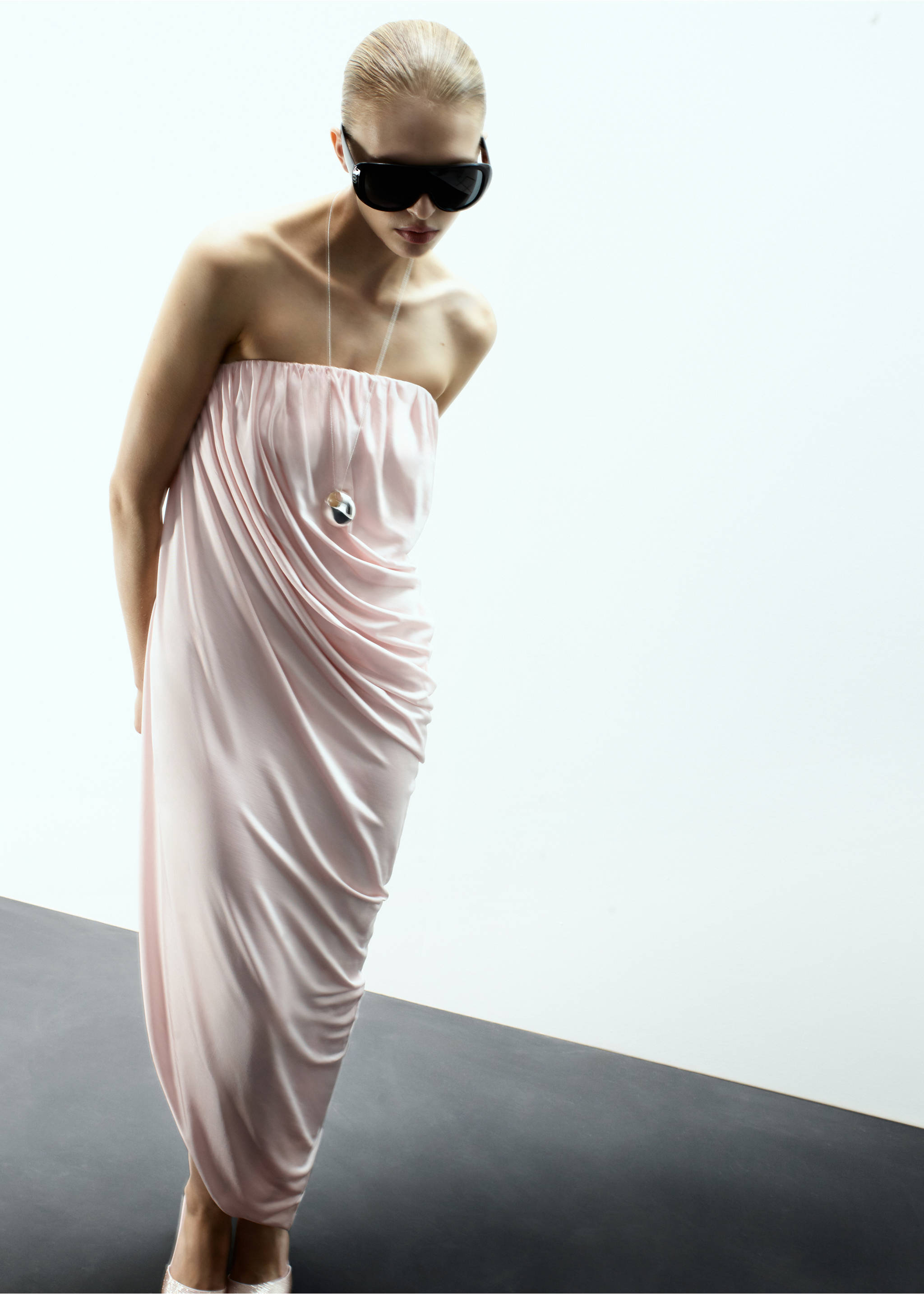 Draped asymmetrical bandeau dress - General plane, Pastel Pink. Ref: 17099119-00.
