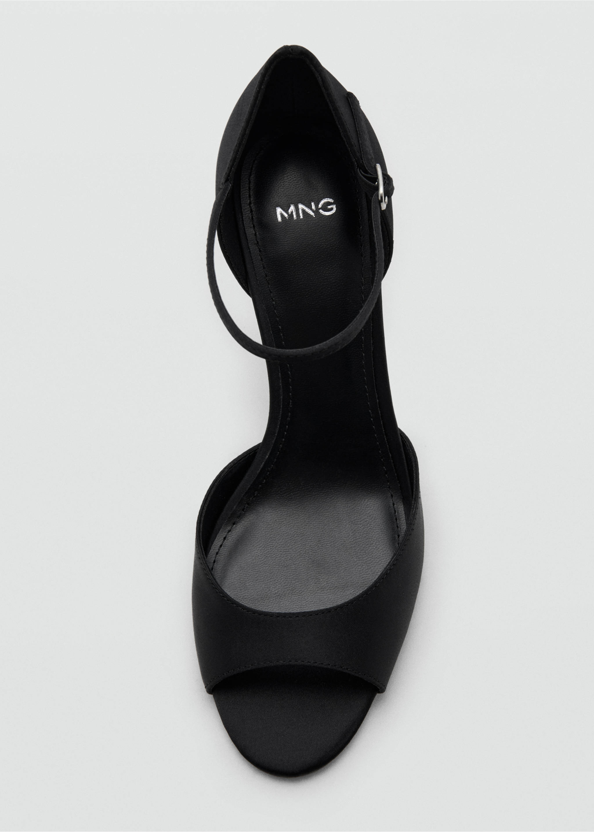 Black peep-toe sandal with an ankle strap and high heel., Black. Ref: 17099405-00.