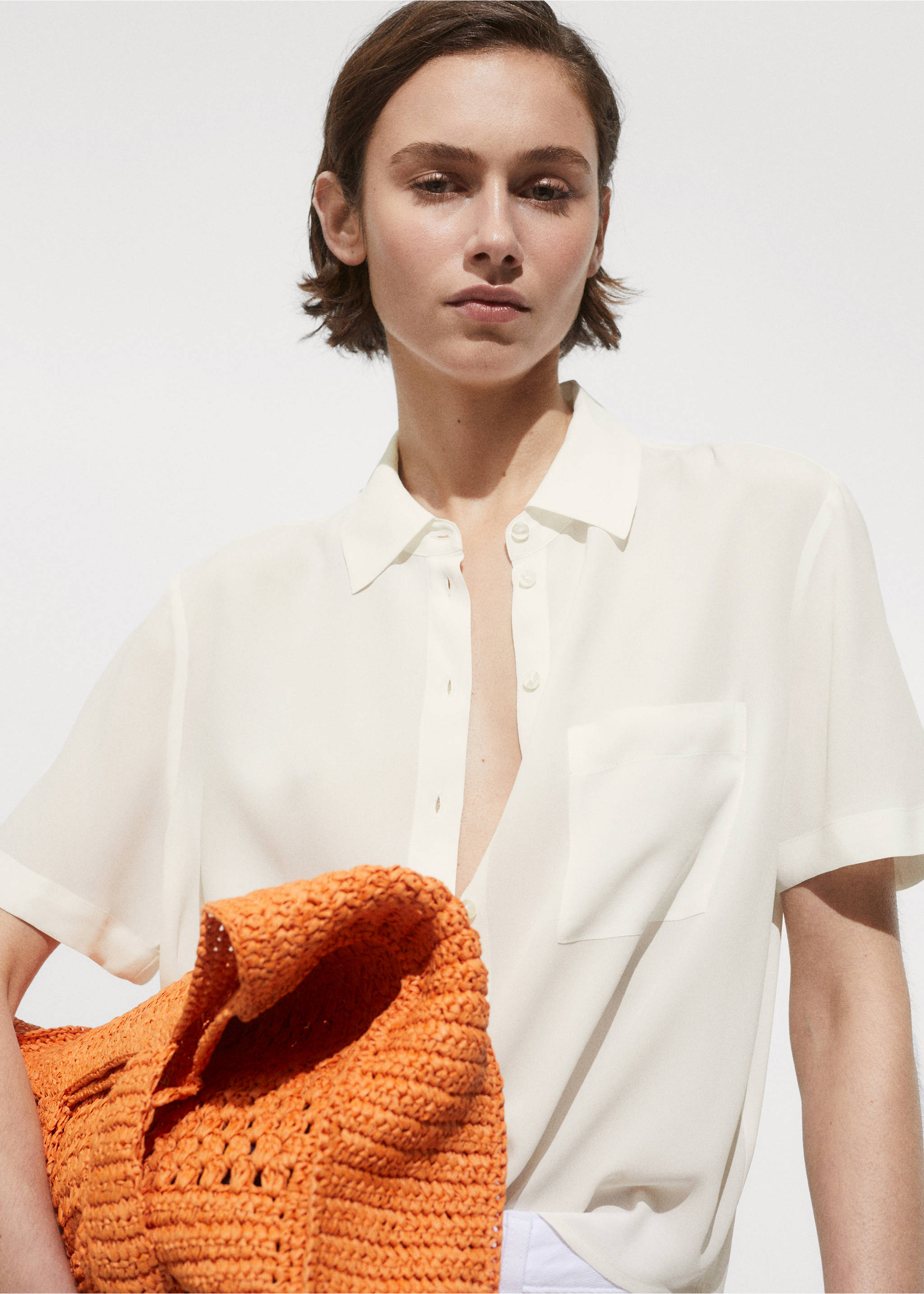 Short sleeve fluid shirt - Medium plane, Off White. Ref: 17140346-00.