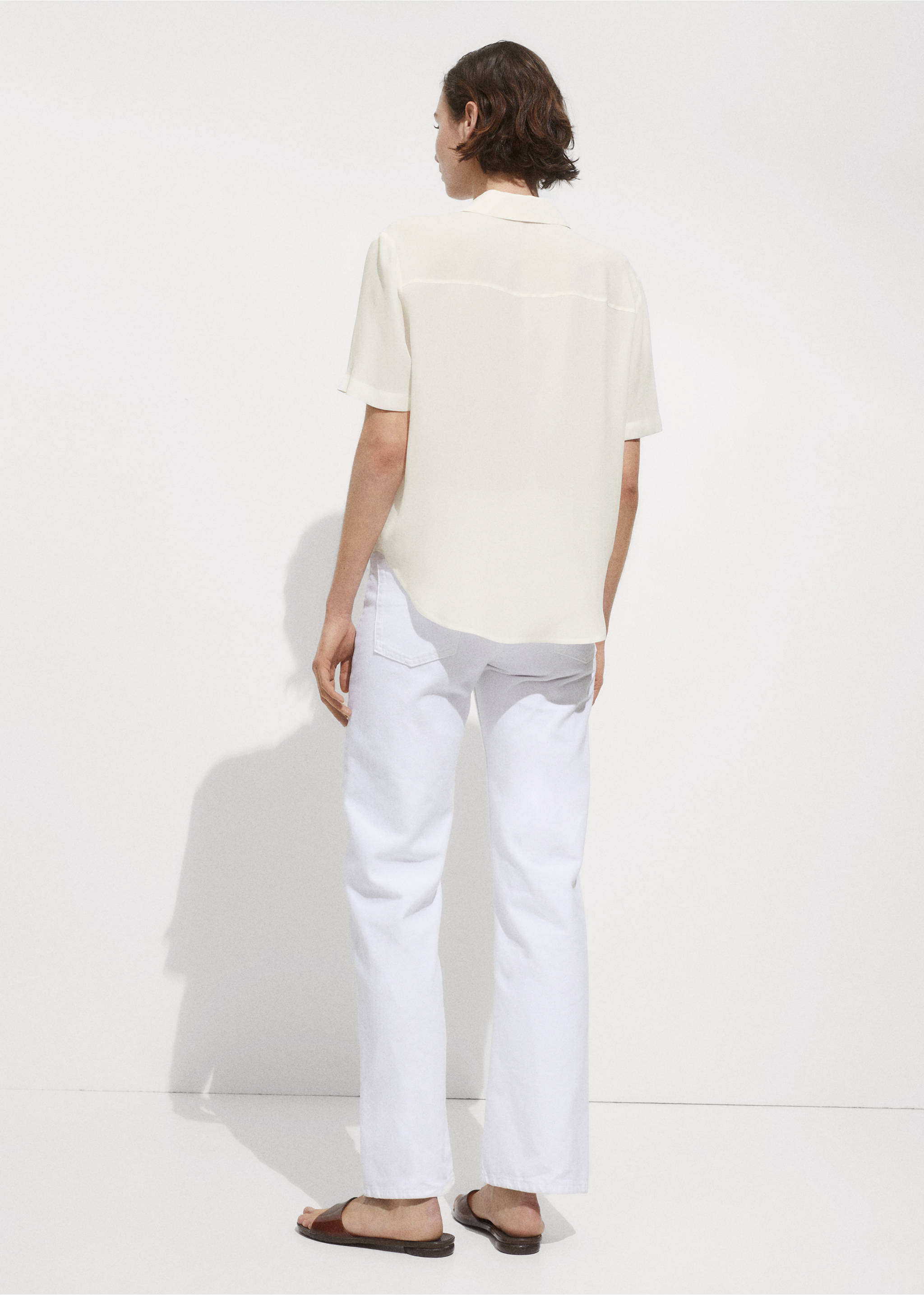 Short sleeve fluid shirt - Reverse of the article, Off White. Ref: 17140346-00.