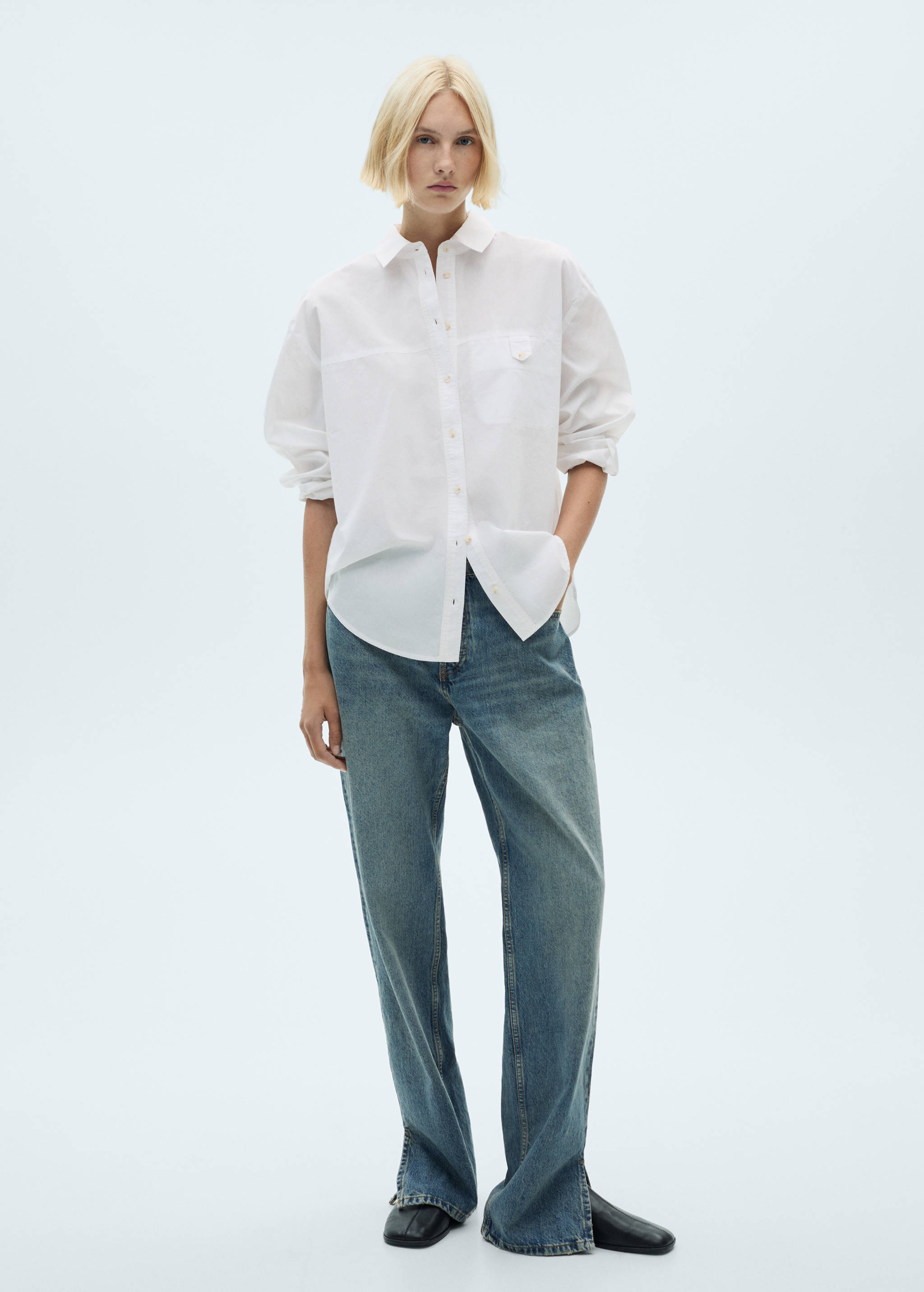 Cotton shirt with decorative button - General plane