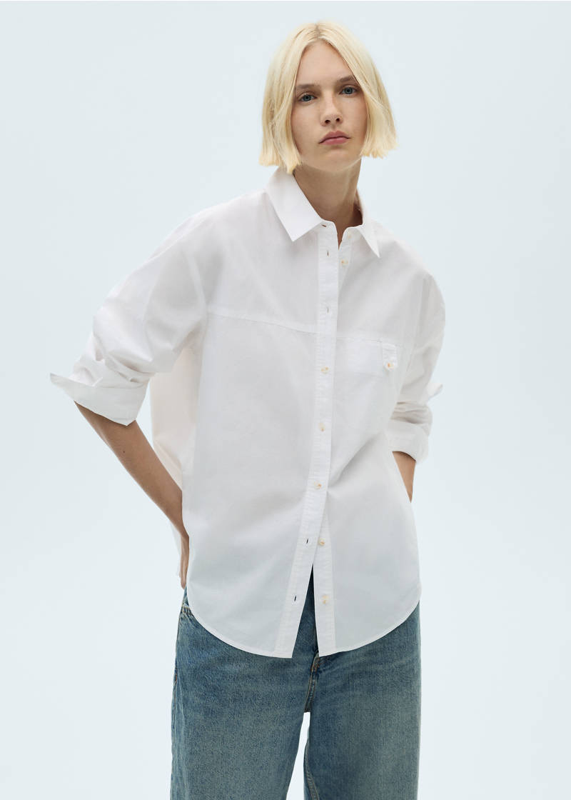 Cotton shirt with decorative button - Off White