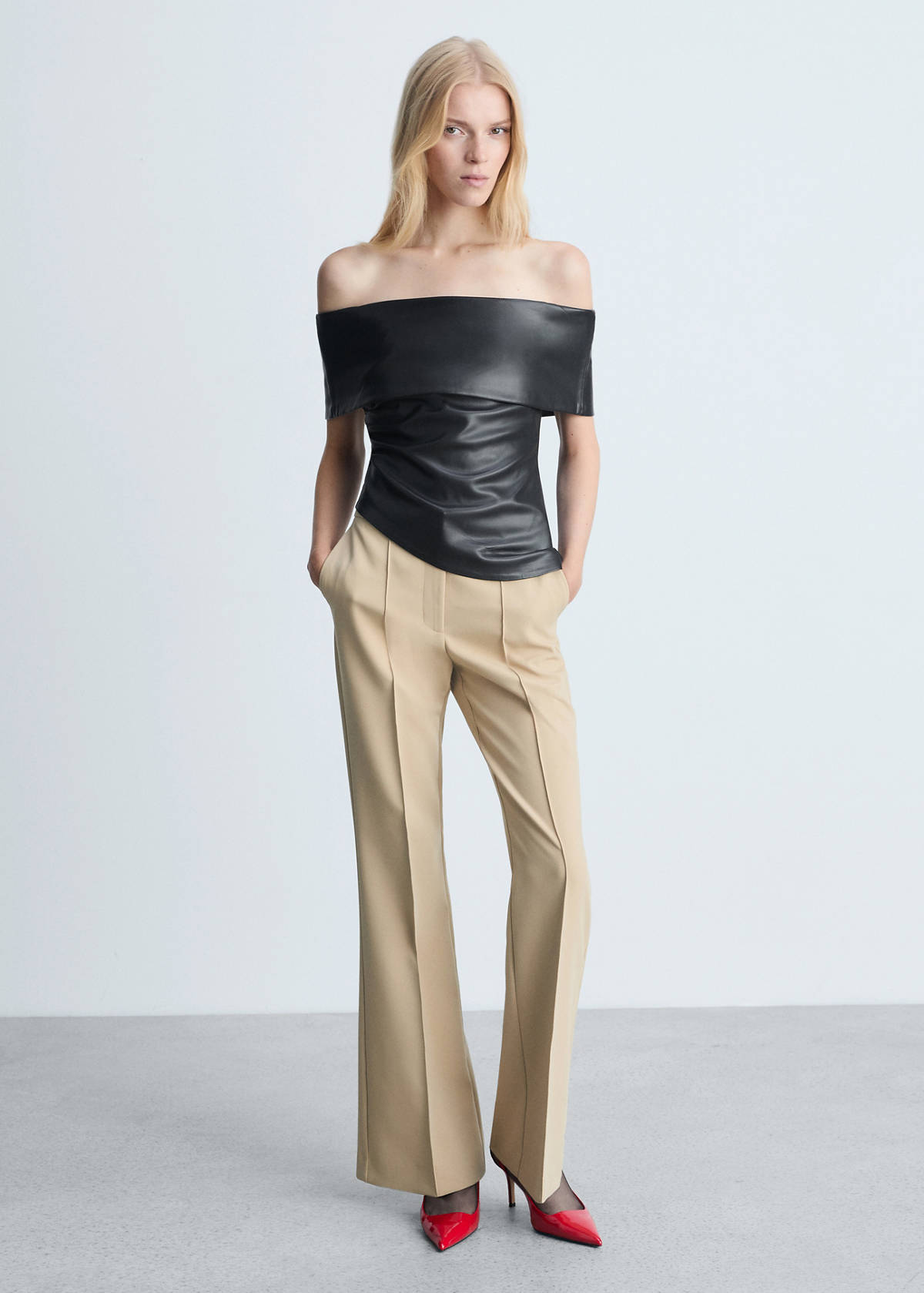 Off-the-shoulder faux-leather top