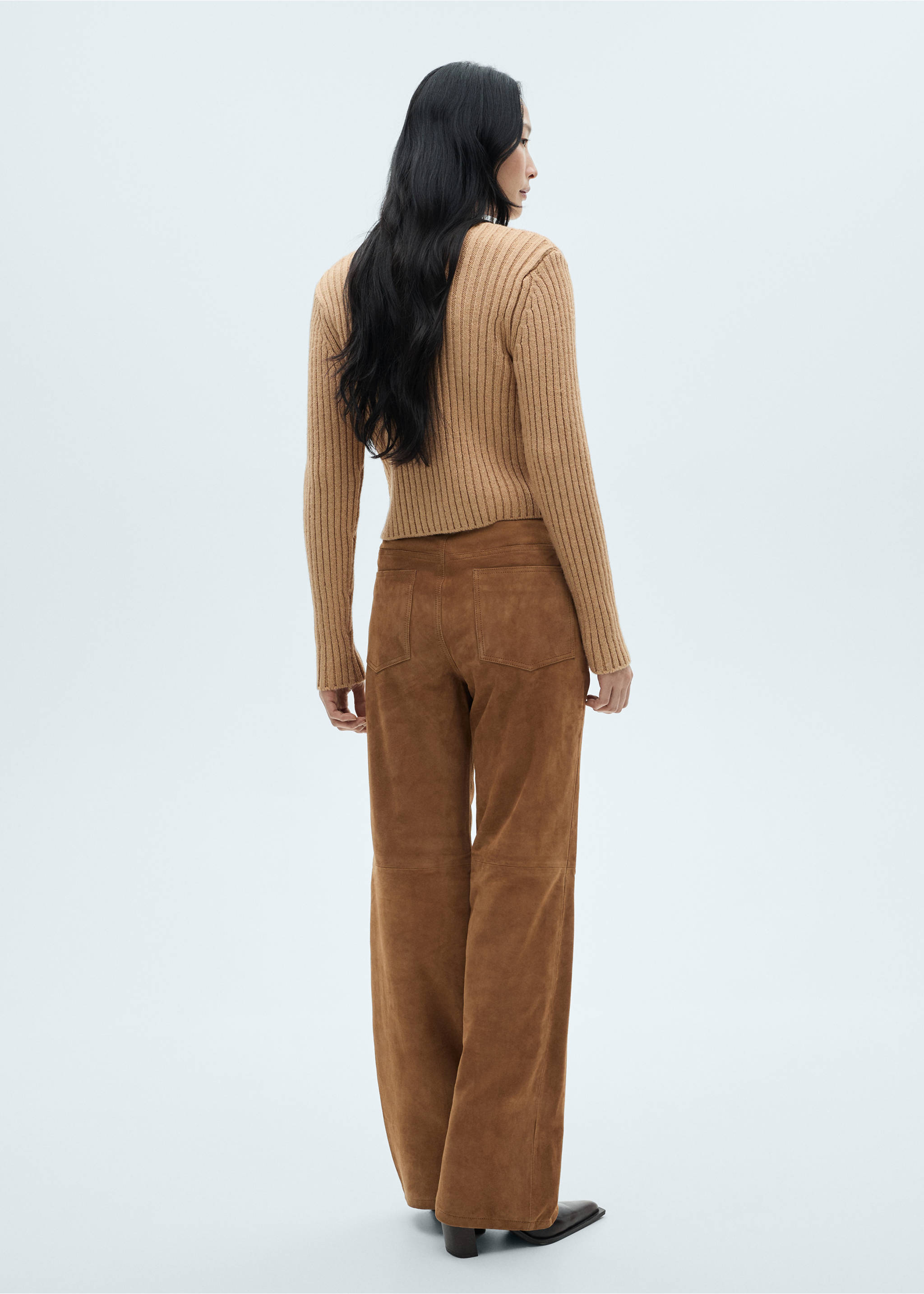 V-neck ribbed cardigan - Reverse of the article, Medium Brown. Ref: 17179060-00.