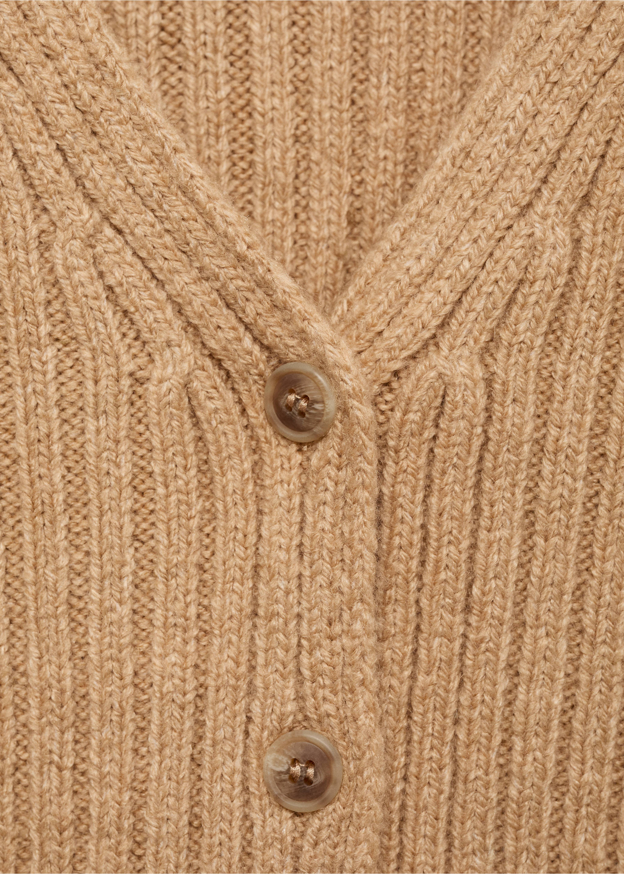 V-neck ribbed cardigan - Details of the article 8, Medium Brown. Ref: 17179060-00.