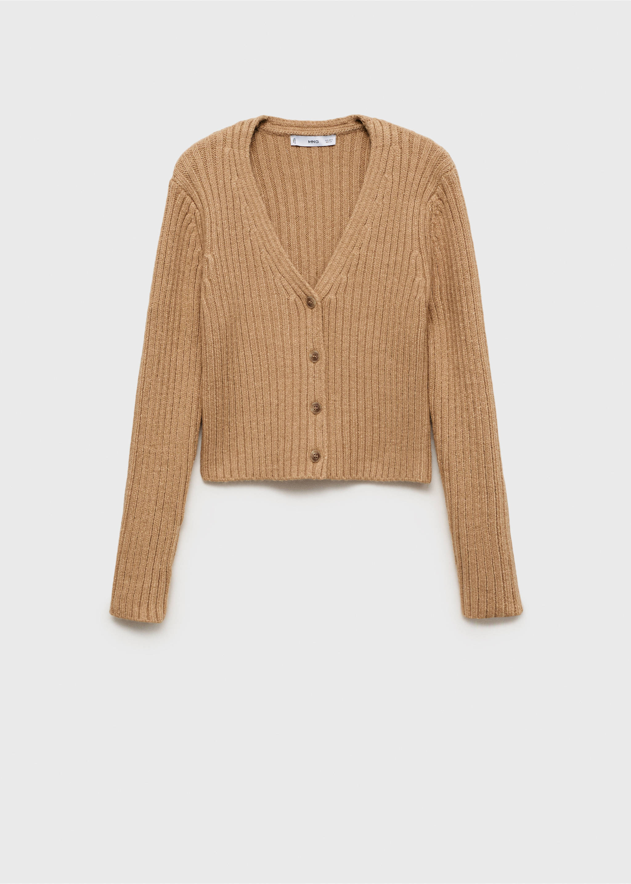 V-neck ribbed cardigan - Article without model, Medium Brown. Ref: 17179060-00.
