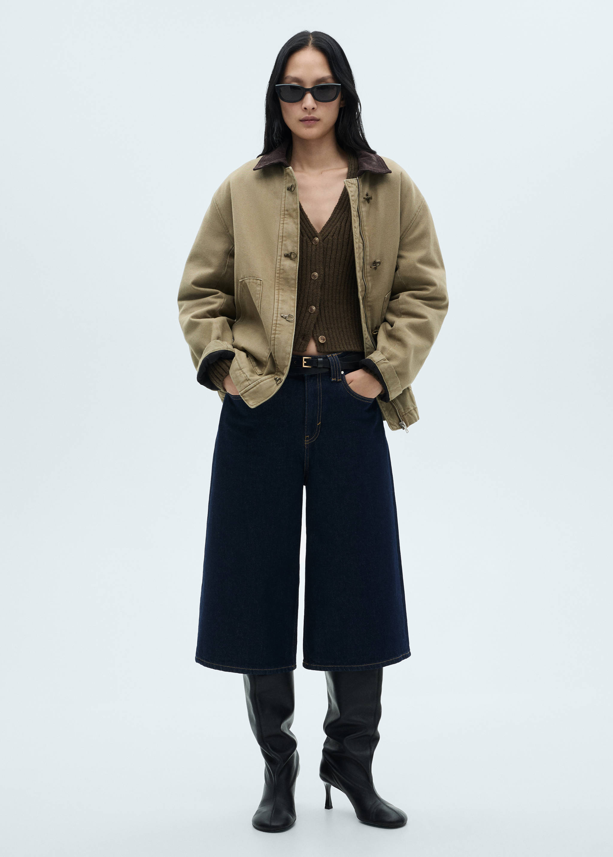 V-neck ribbed cardigan - General plane