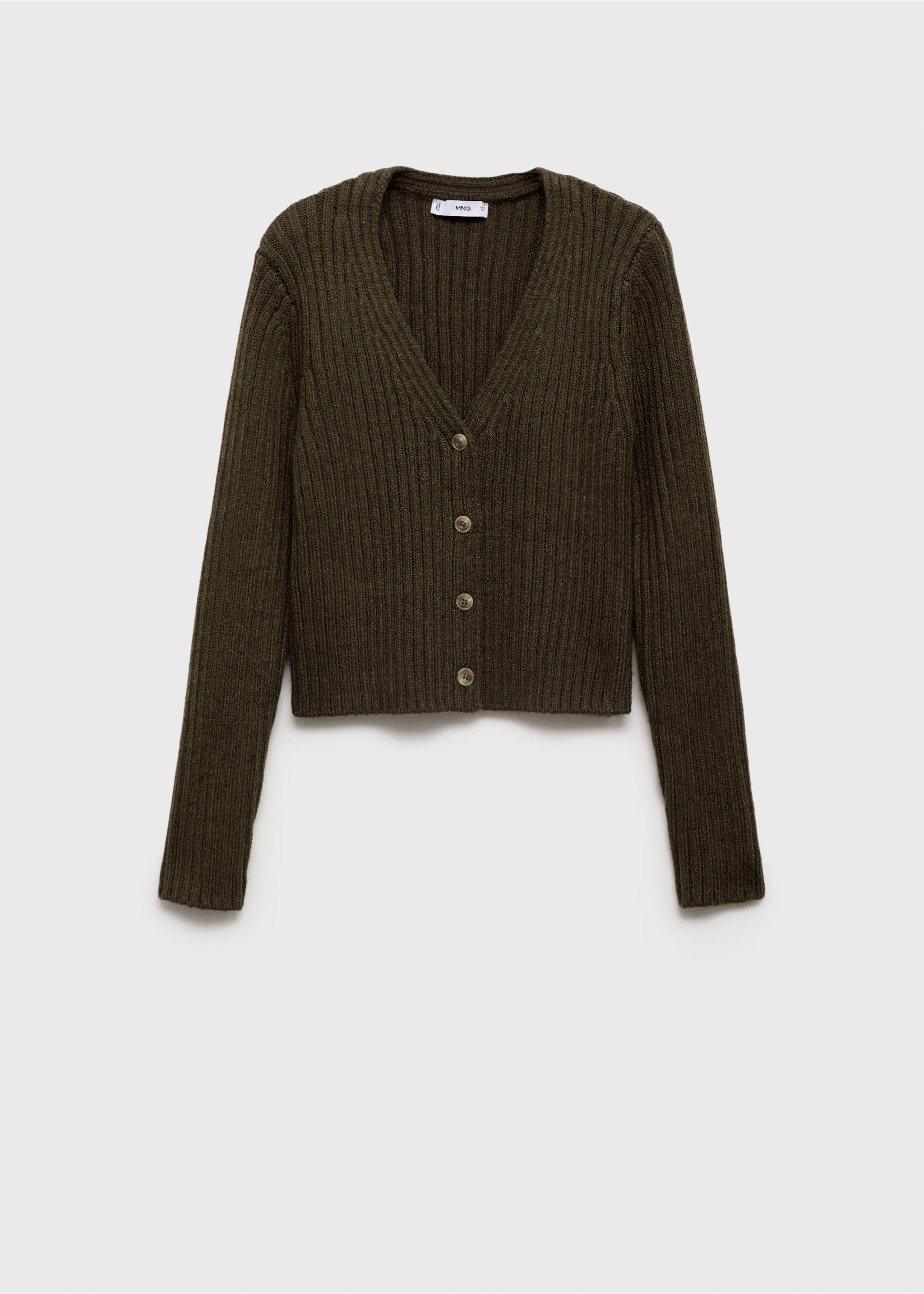 V-neck ribbed cardigan - Article without model, Khaki. Ref: 17179060-00.