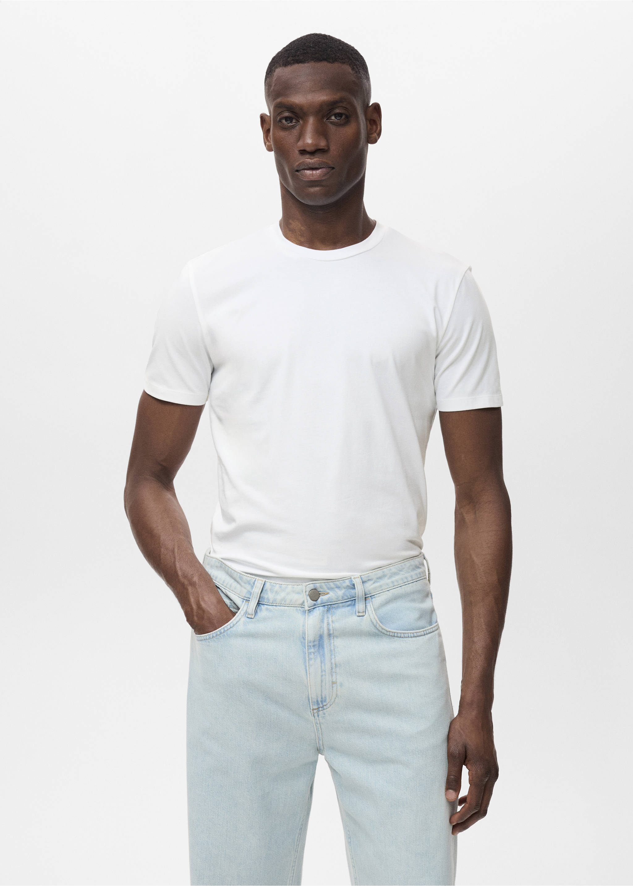 Stretch cotton T-shirt - Medium plane, White. Ref: 17911506-00.