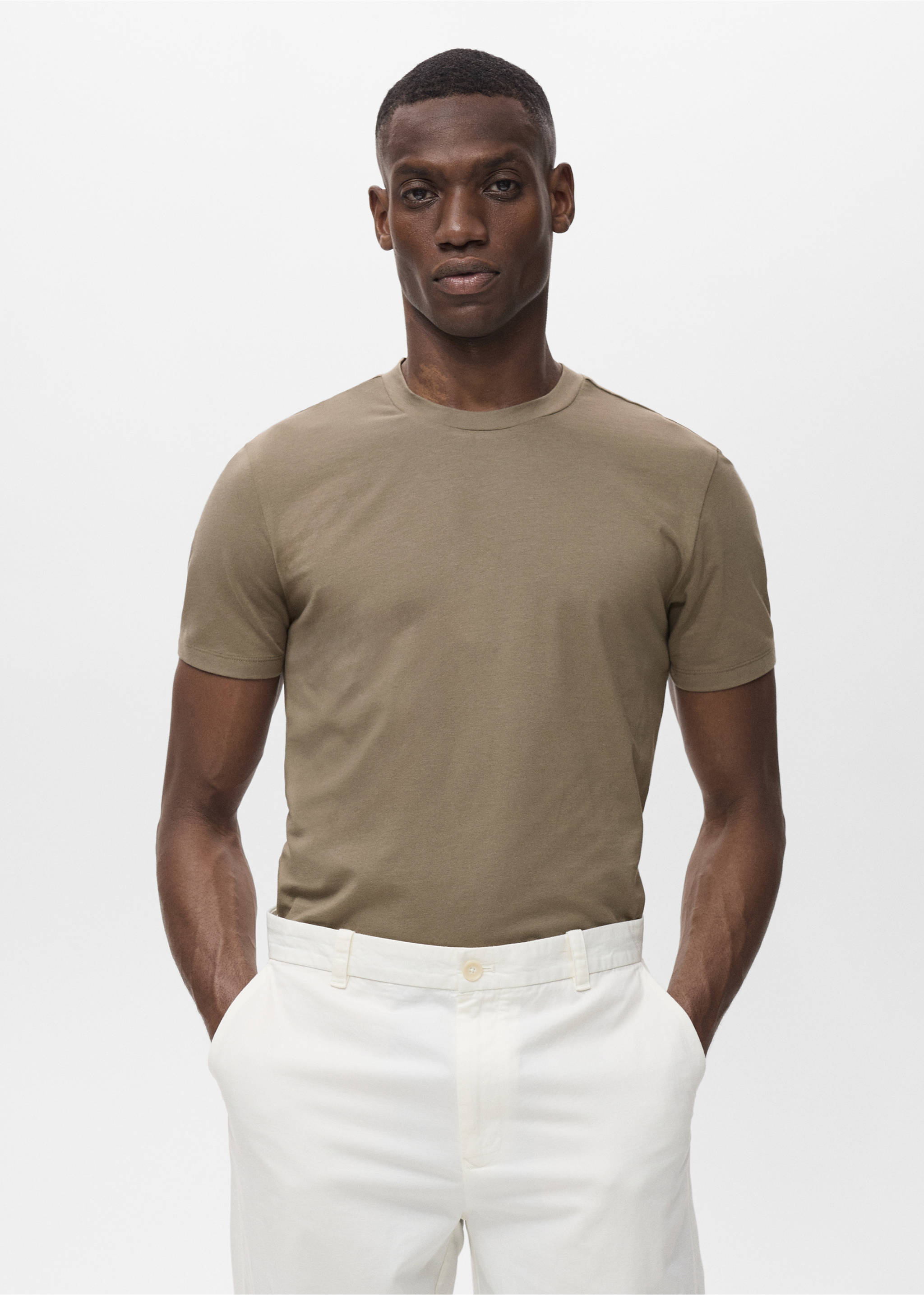 T-shirt algodão stretch - Plano médio, Cinzento-visom. Ref: 17911506-00.