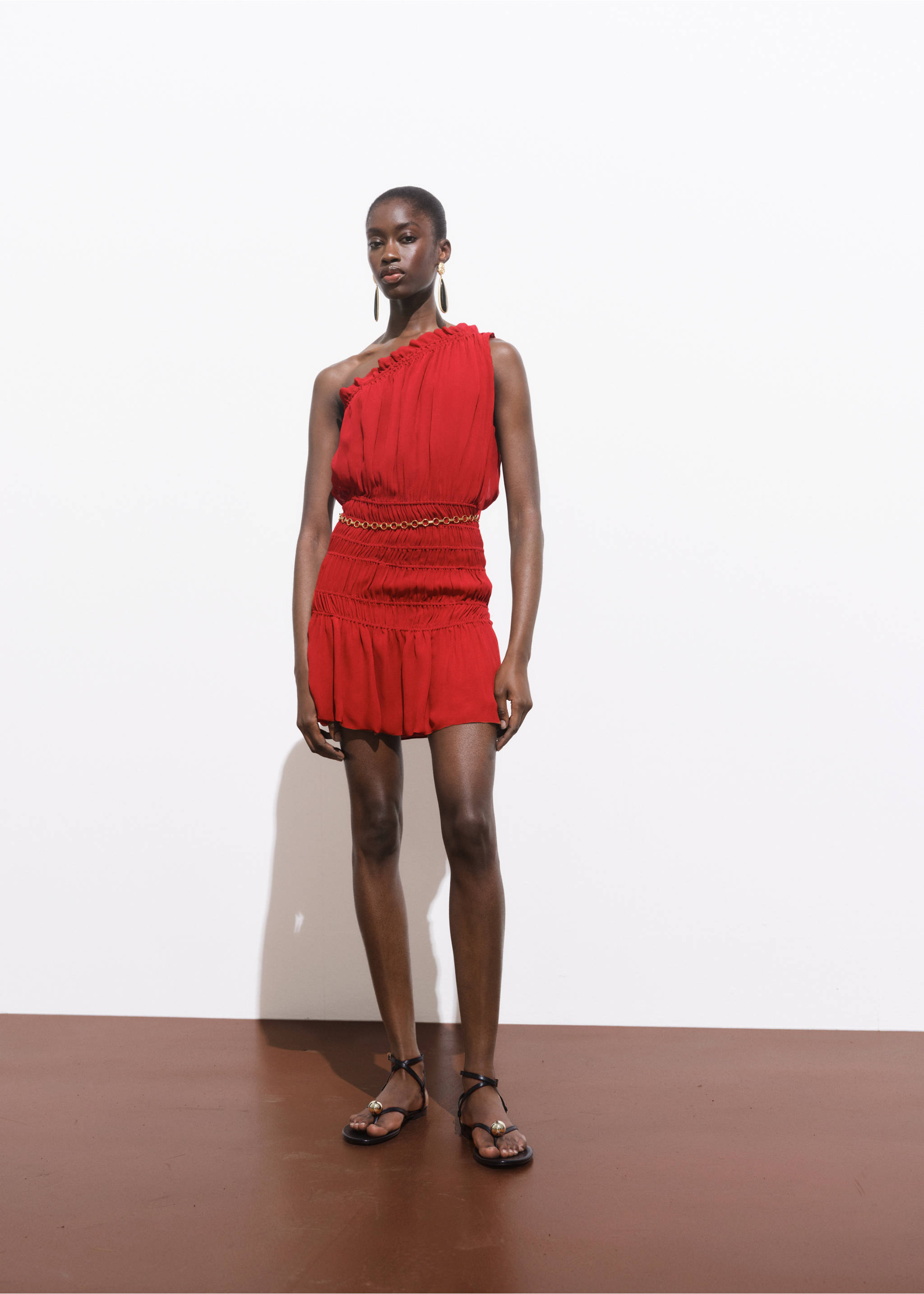 Asymmetrical gathered dress with belt - General plane, Wine. Ref: 17971279-00.