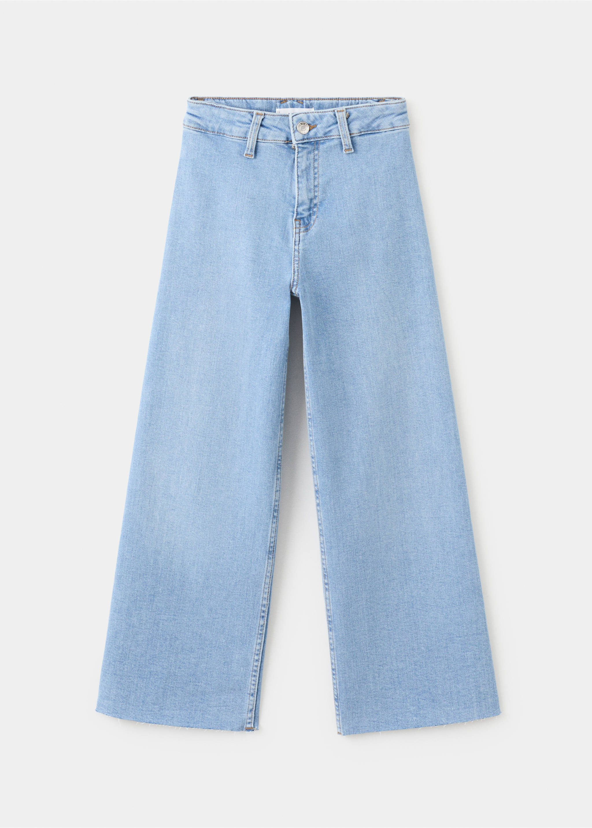 Light blue wide-leg denim trousers with a front button and zip fly., Medium Blue. Ref: 27001259-00.
