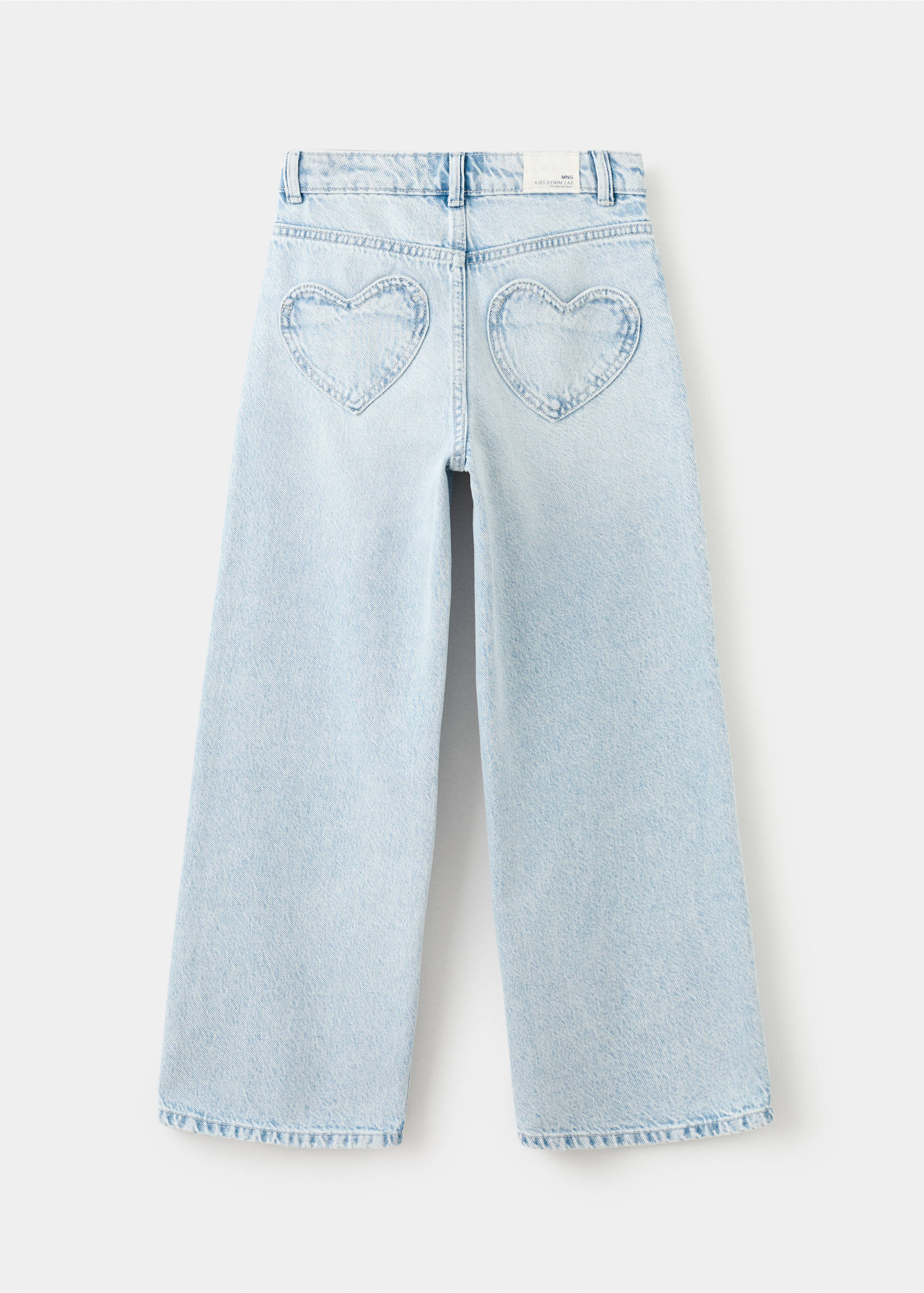 Light blue denim trousers shown from the back, featuring heart-shaped pockets., Light Blue. Ref: 27001266-00.