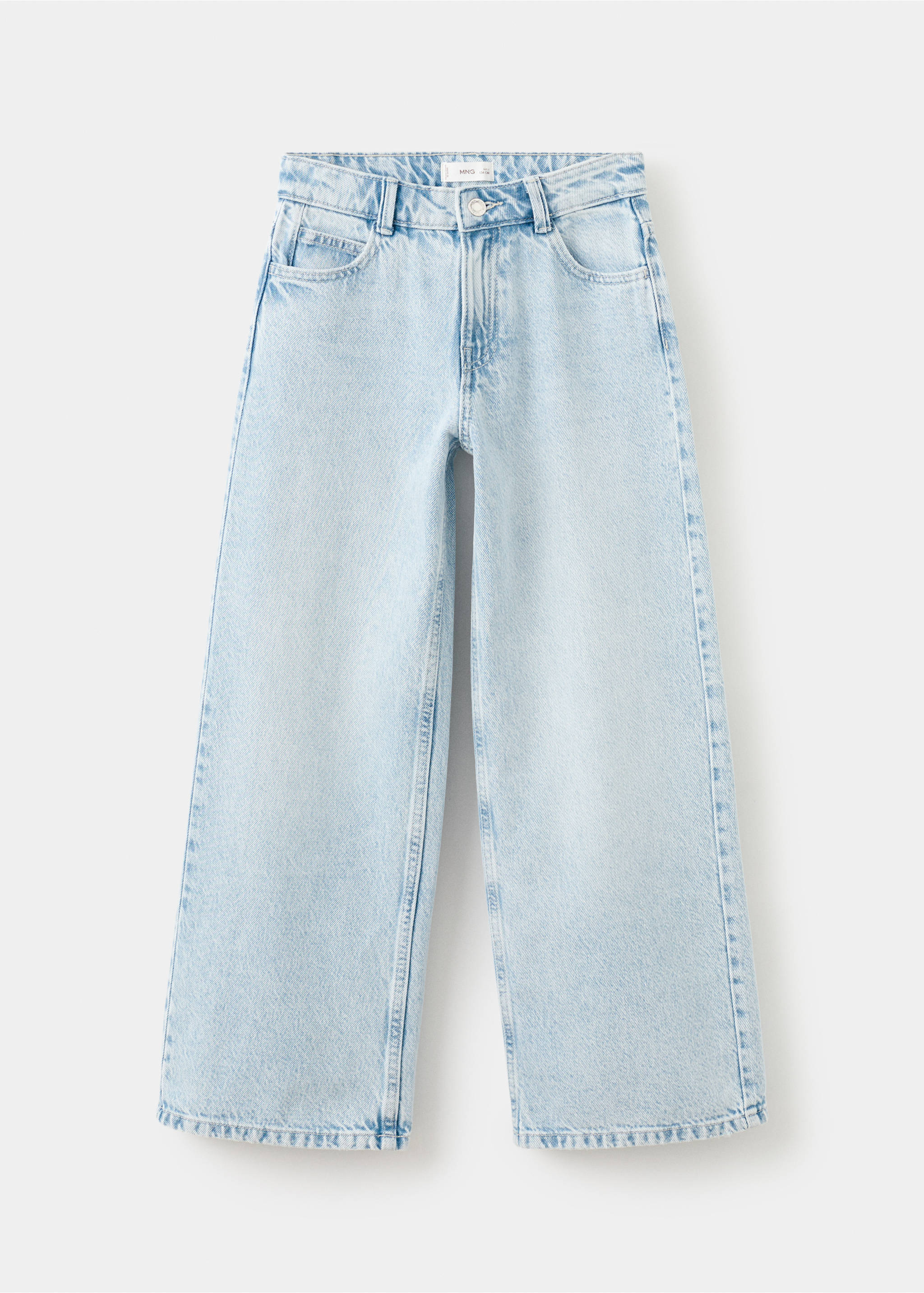 Light blue wide-leg denim trousers in a still-life view., Light Blue. Ref: 27001266-00.