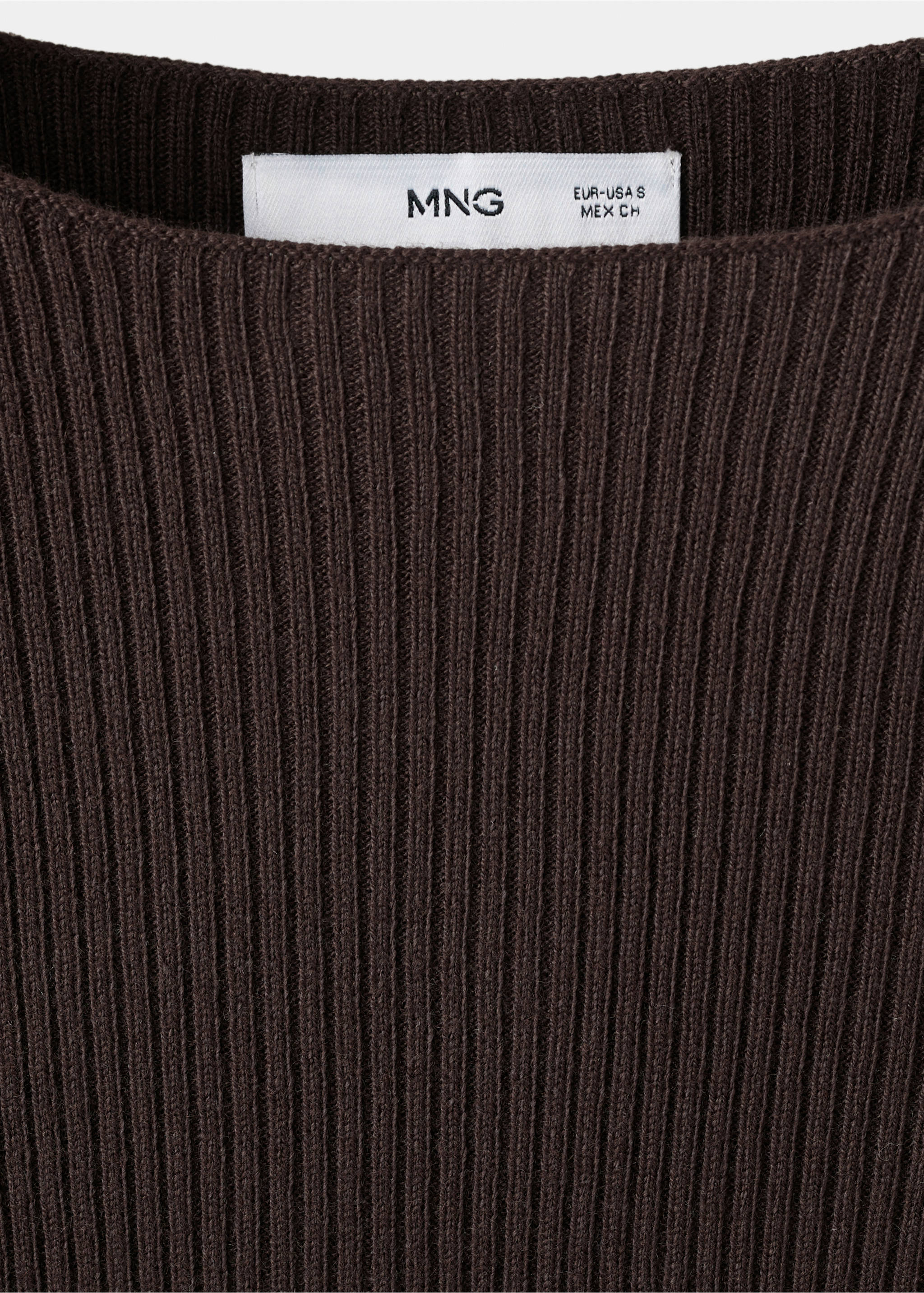 Boat-neck knitted sweater - Details of the article 8, Chocolate. Ref: 27004783-00.
