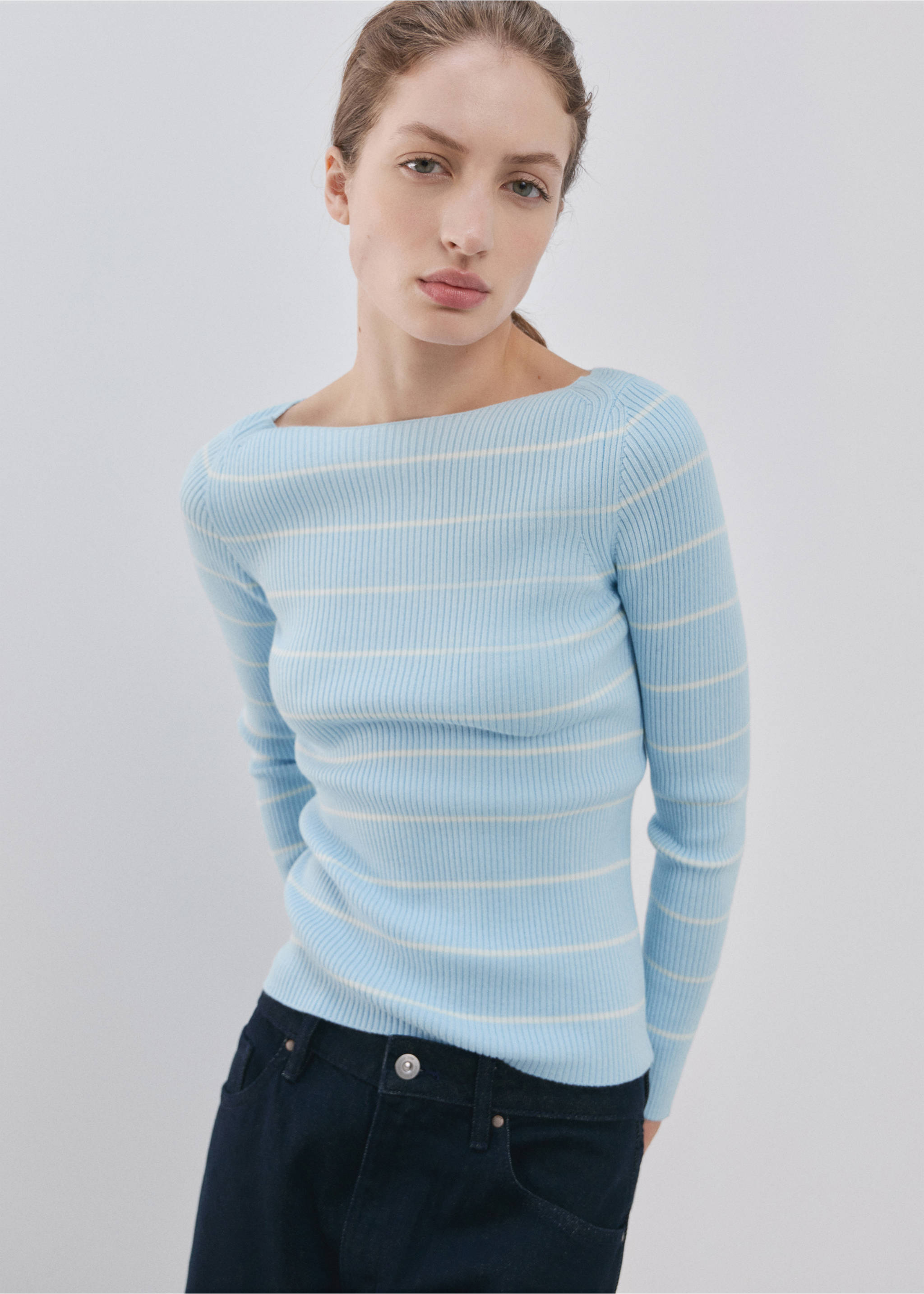 Boat-neck knitted sweater - Medium plane, Sky Blue. Ref: 27004783-00.