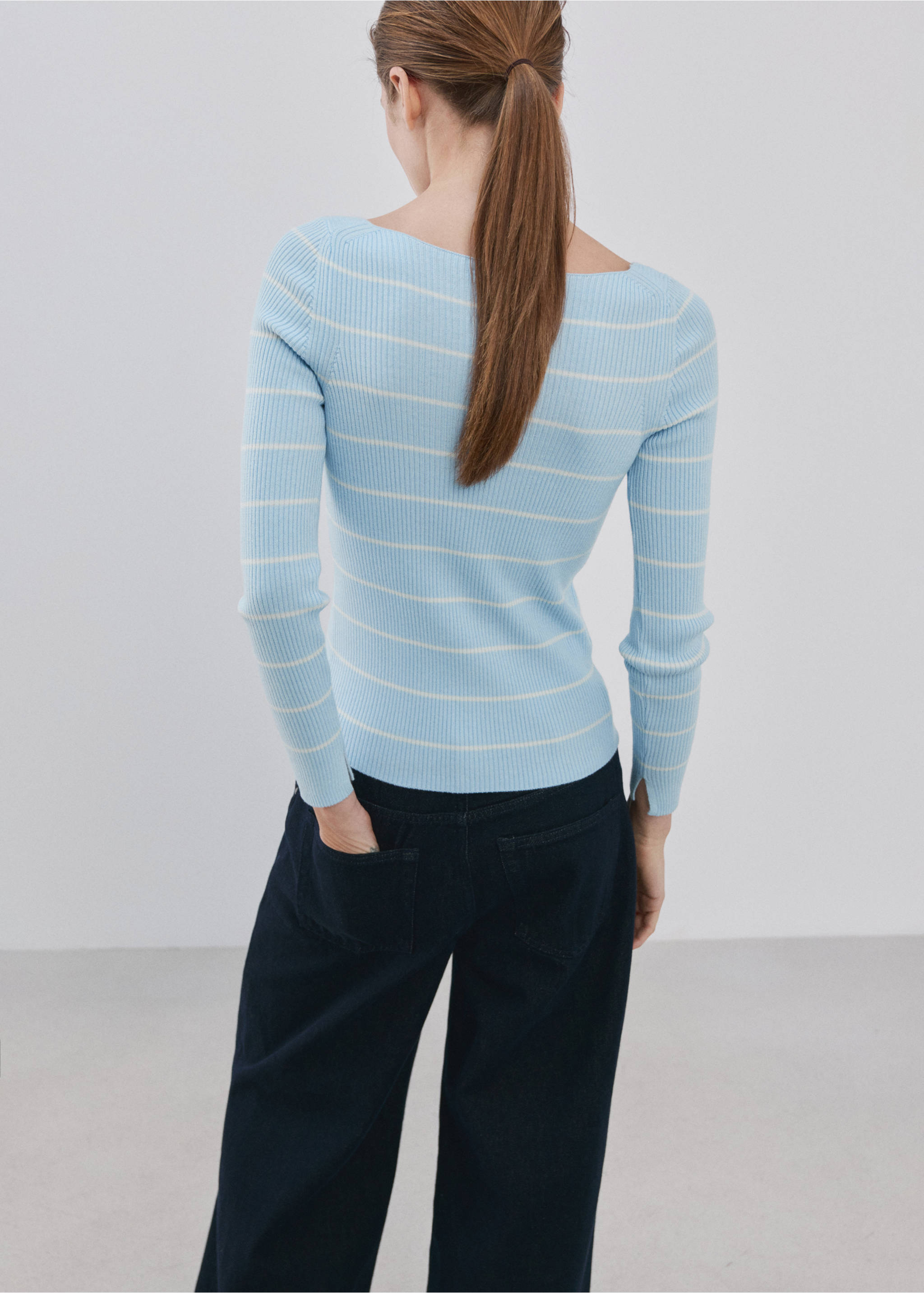 Boat-neck knitted sweater - Reverse of the article, Sky Blue. Ref: 27004783-00.
