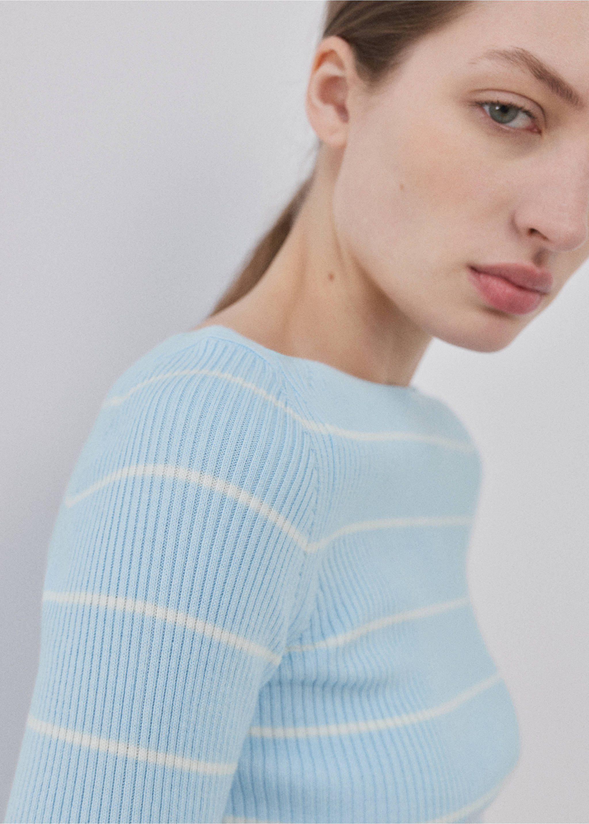 Boat-neck knitted sweater - Details of the article 1, Sky Blue. Ref: 27004783-00.