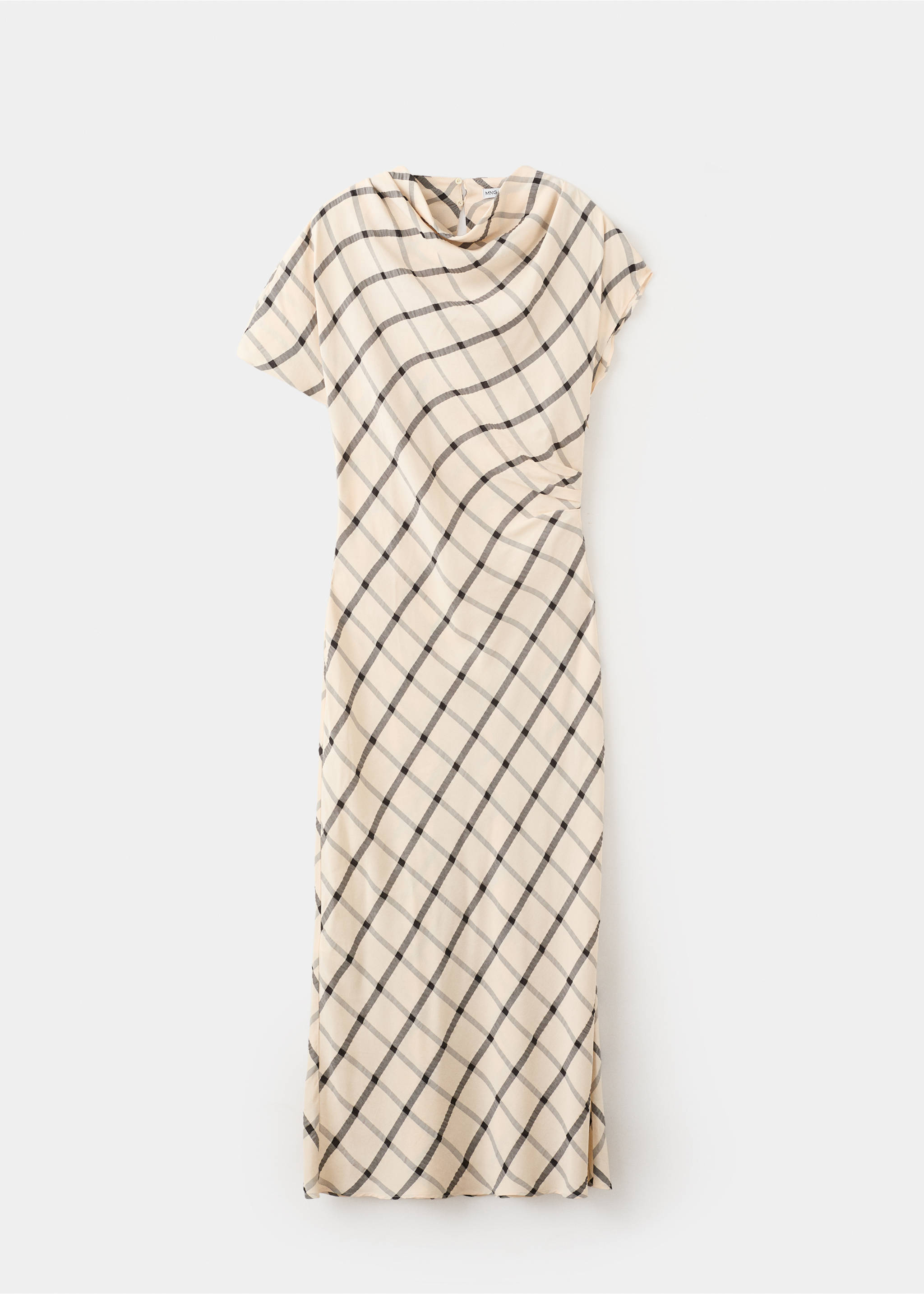 Cream and black checked midi dress with a cowl neck and short sleeves., Ecru. Ref: 27009100-00.