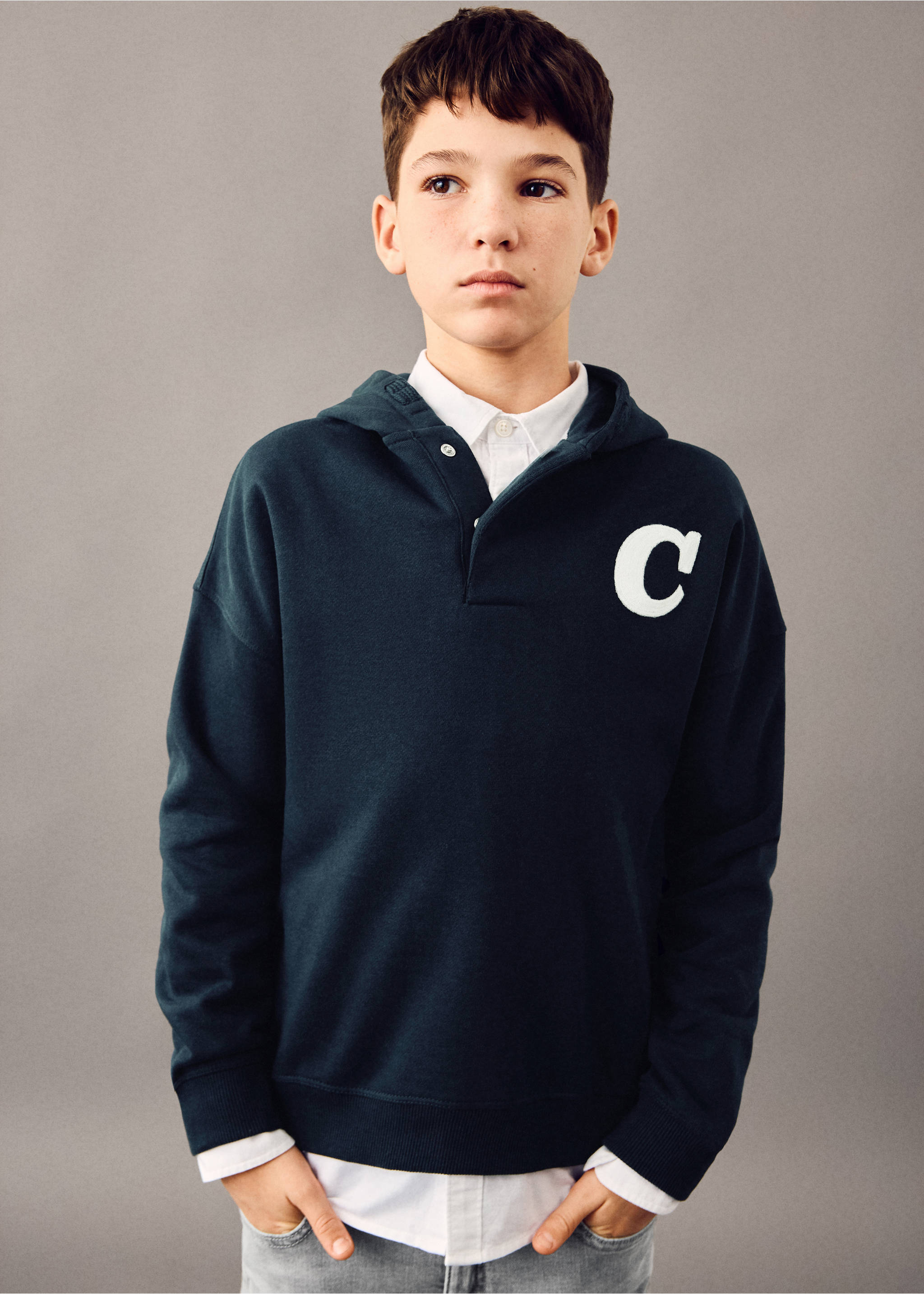 Gemustertes Kapuzen-Sweatshirt - Allgemeine Ansicht, Marineblau. Ref: 27011232-00.