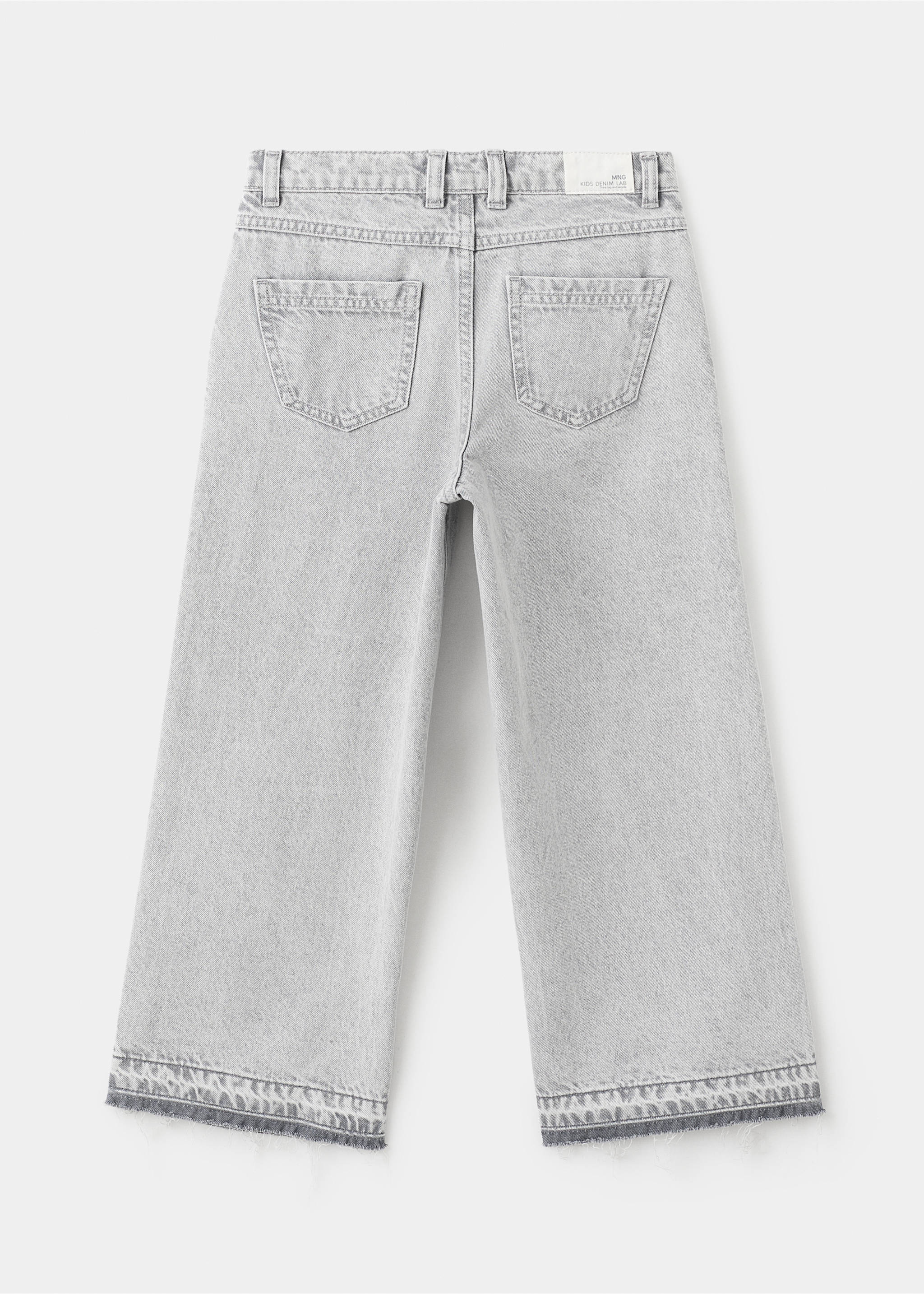 Light grey denim culotte trousers from the back, featuring wide legs and raw frayed hems., Denim Grey. Ref: 27011260-00.
