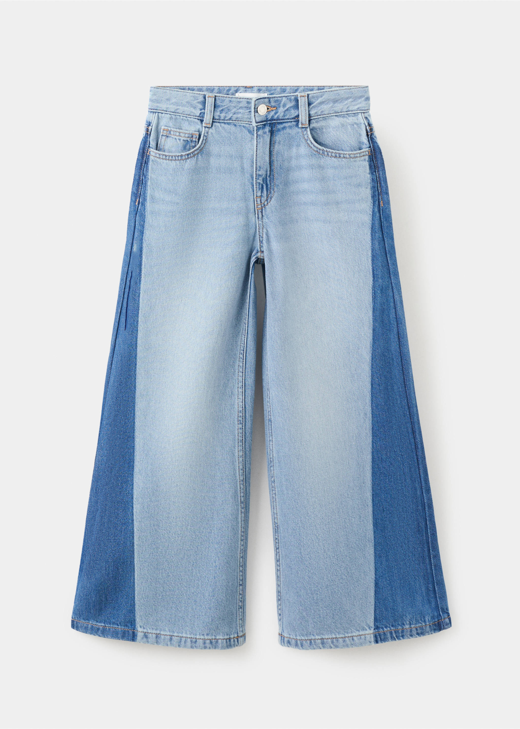 Light blue denim trousers with contrasting dark blue side panels., Medium Blue. Ref: 27012893-00.