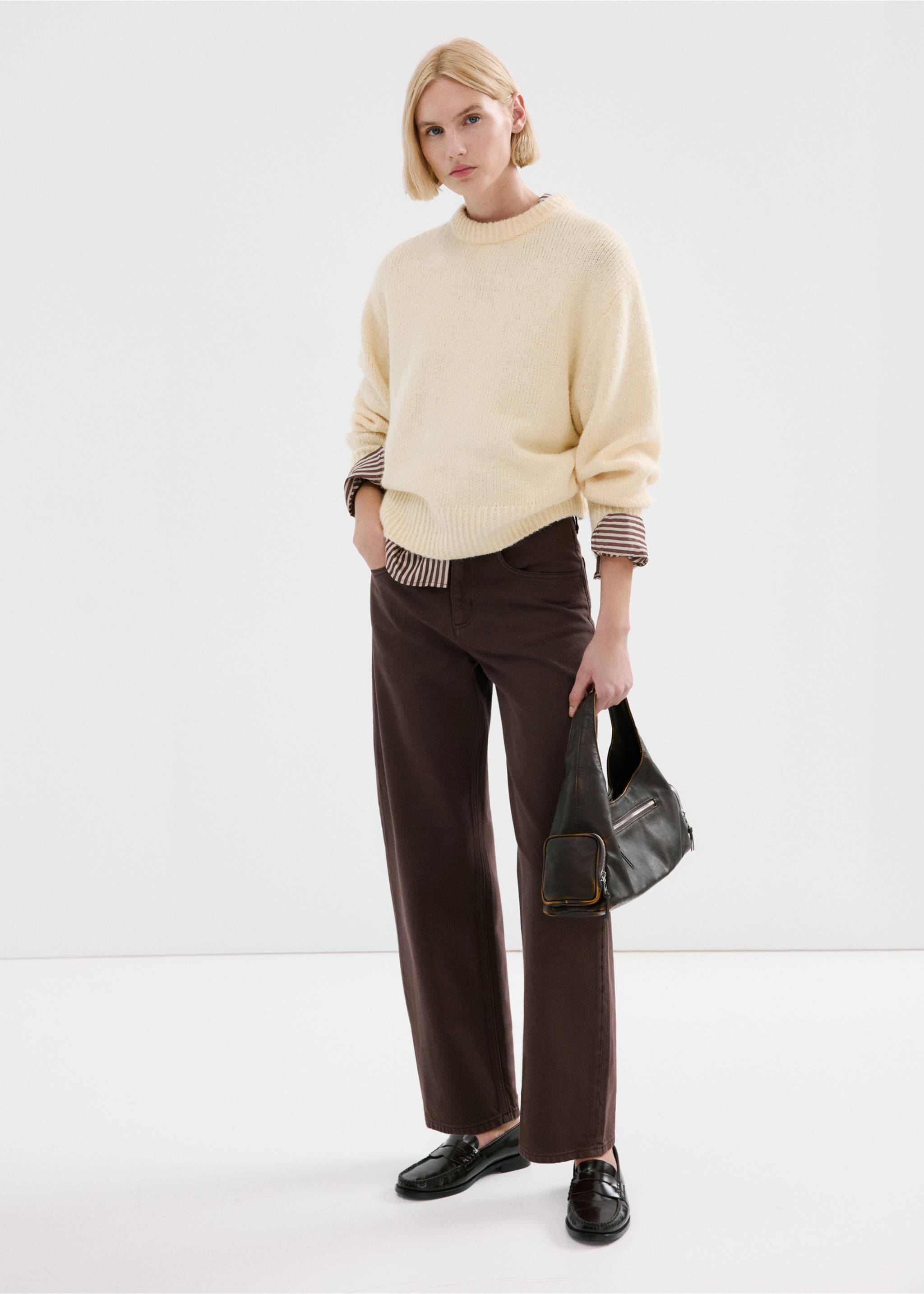 Barrel-Jeans mit hoher Taille - Allgemeine Ansicht, Schokolade. Ref: 27013340-00.