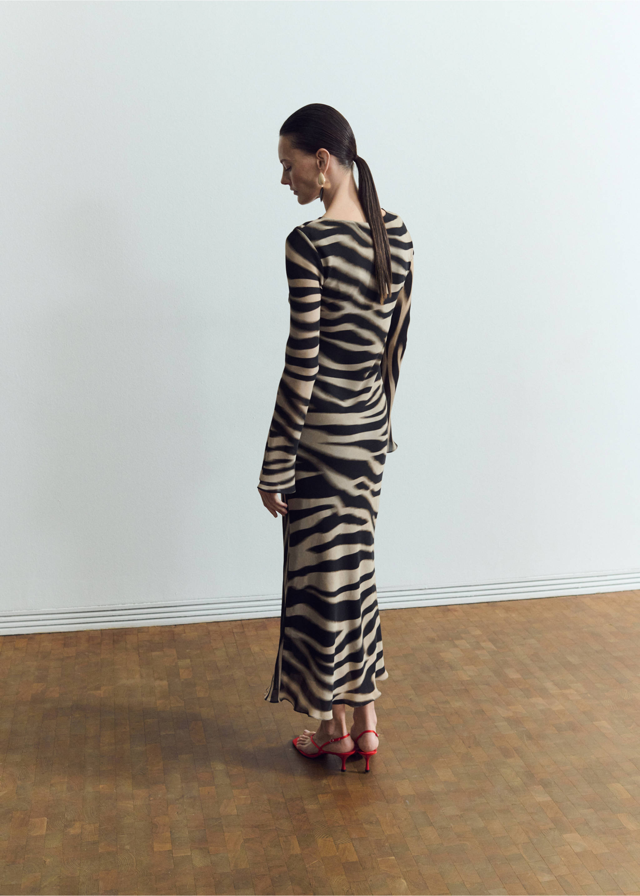 A-line animal-print dress - Reverse of the article, Black. Ref: 27014105-00.
