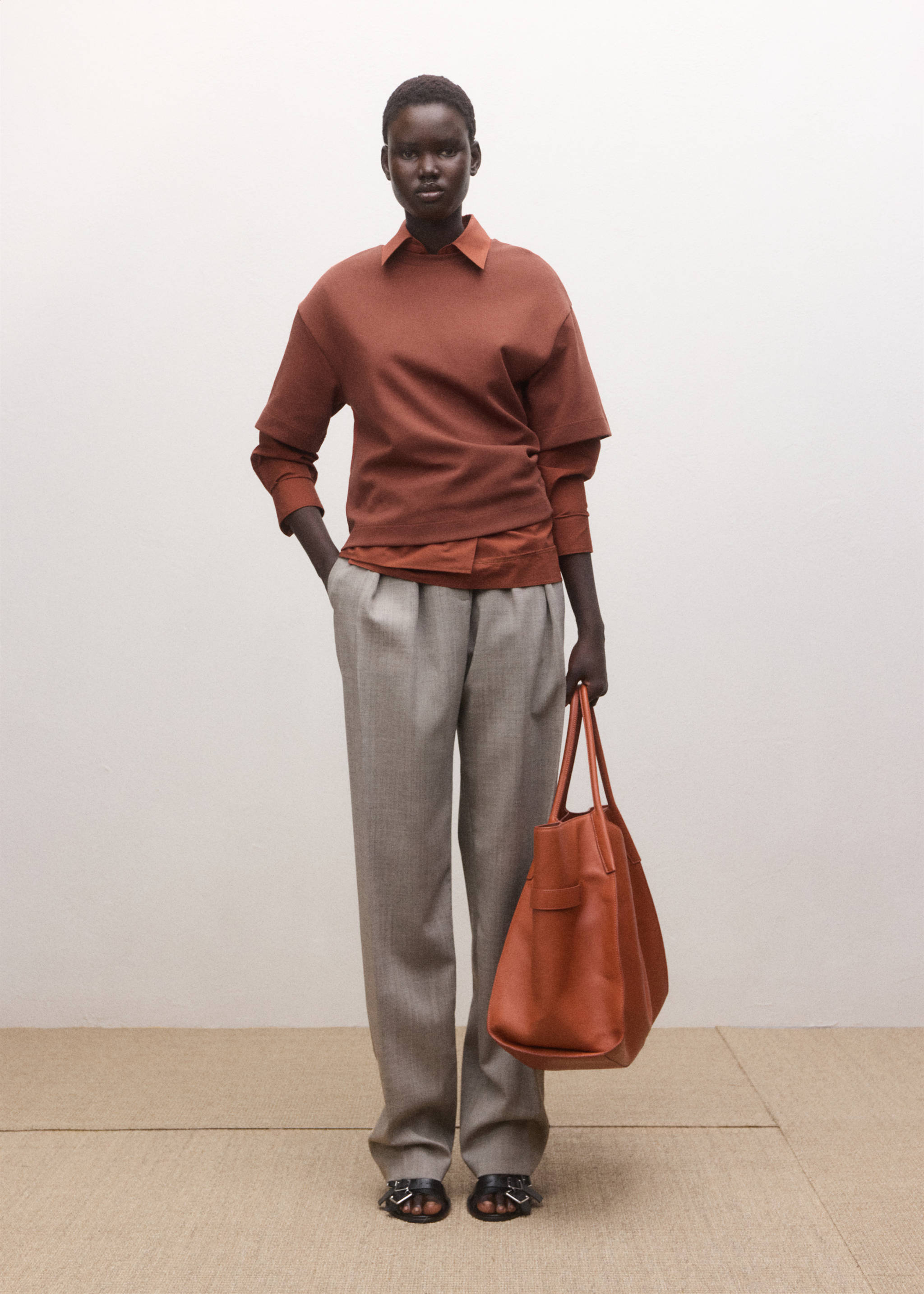 T-shirt en coton oversize - Plan général, Rouge-orangé. Ref: 27014442-00.
