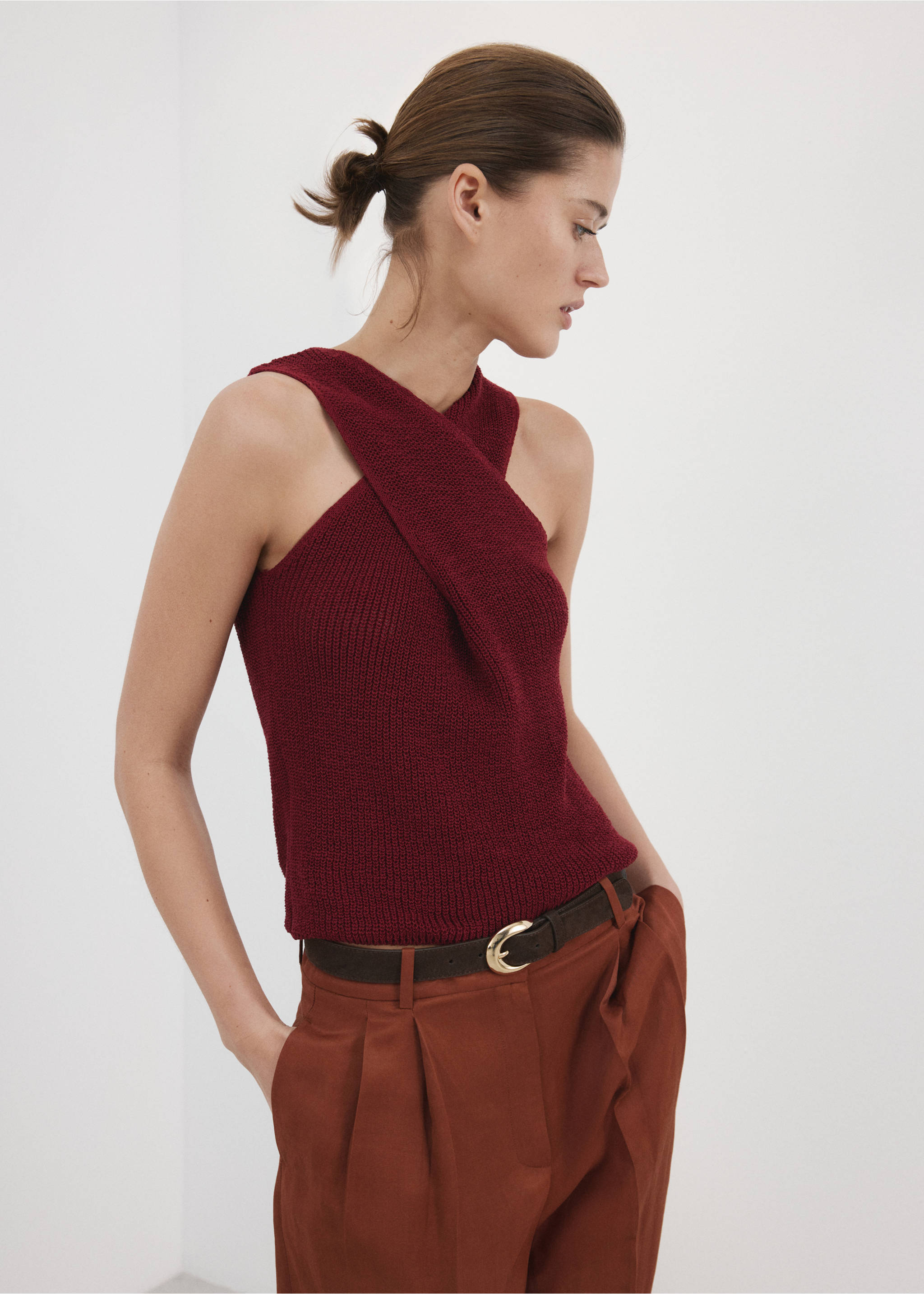 Knitted wrap top - Medium plane, Maroon. Ref: 27017172-00.