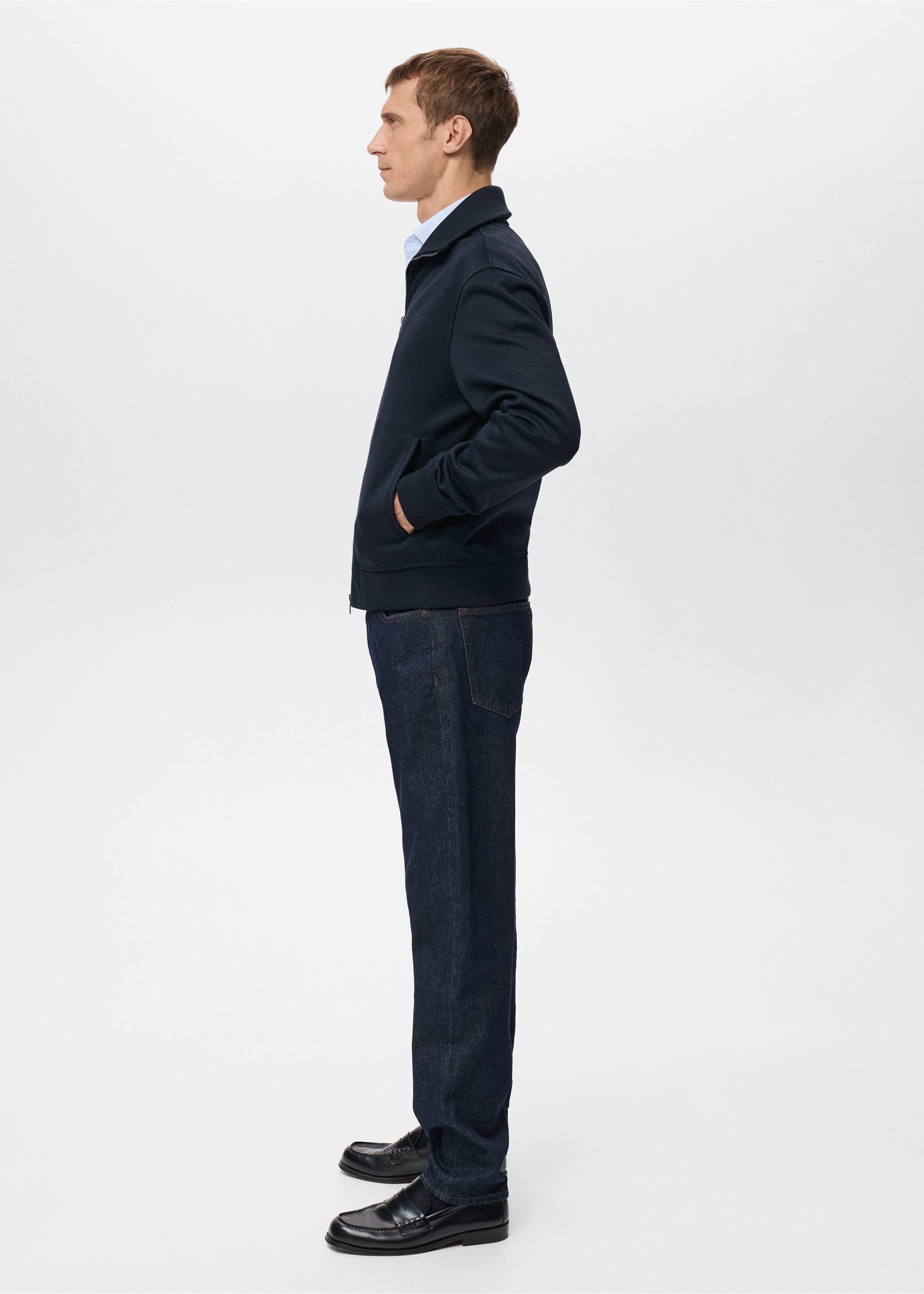 Navy blue zip-up sweatshirt with high collar., Navy. Ref: 27021261-00.