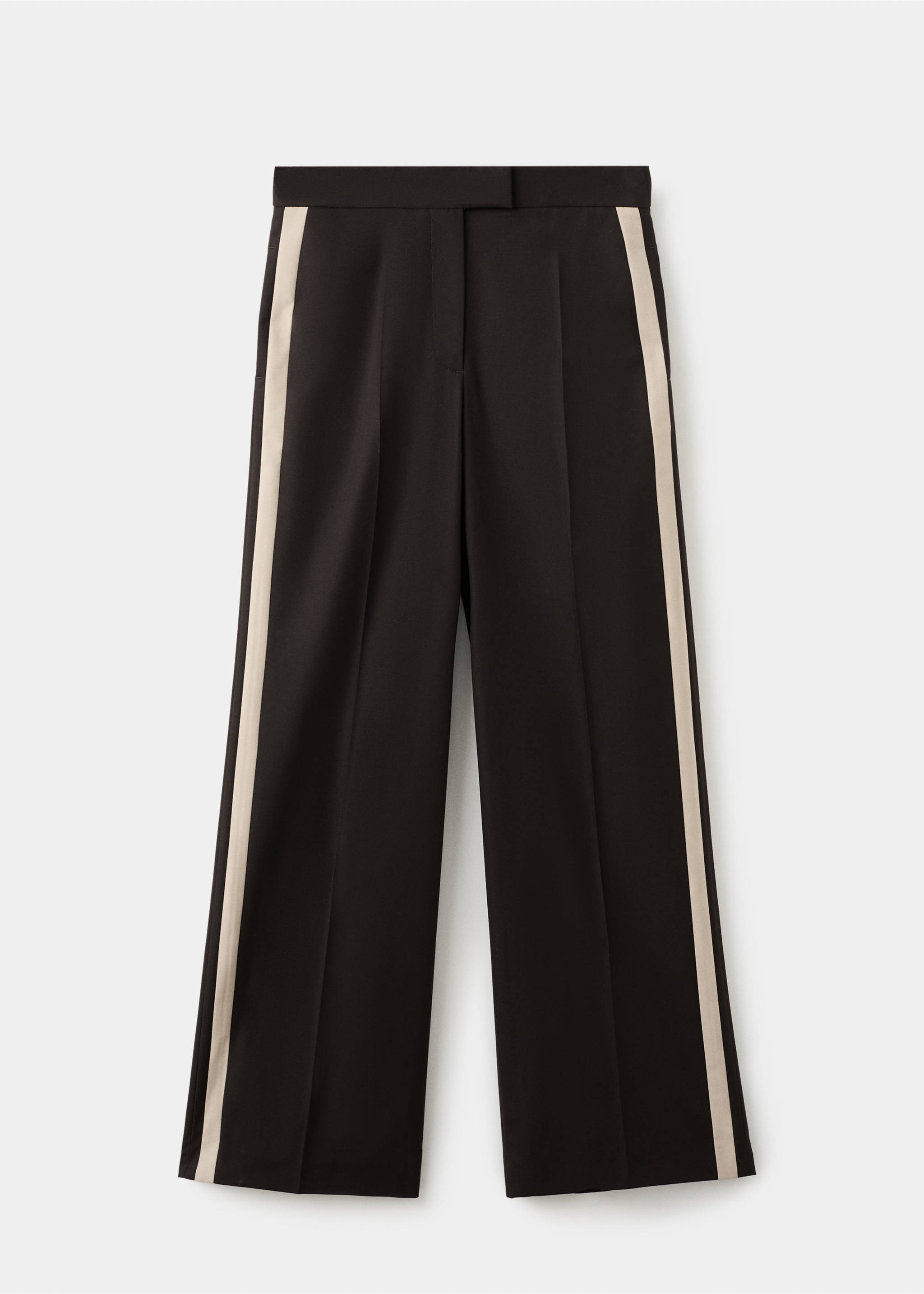 Black straight-leg trousers with contrasting beige side stripes., Chocolate. Ref: 27021296-00.