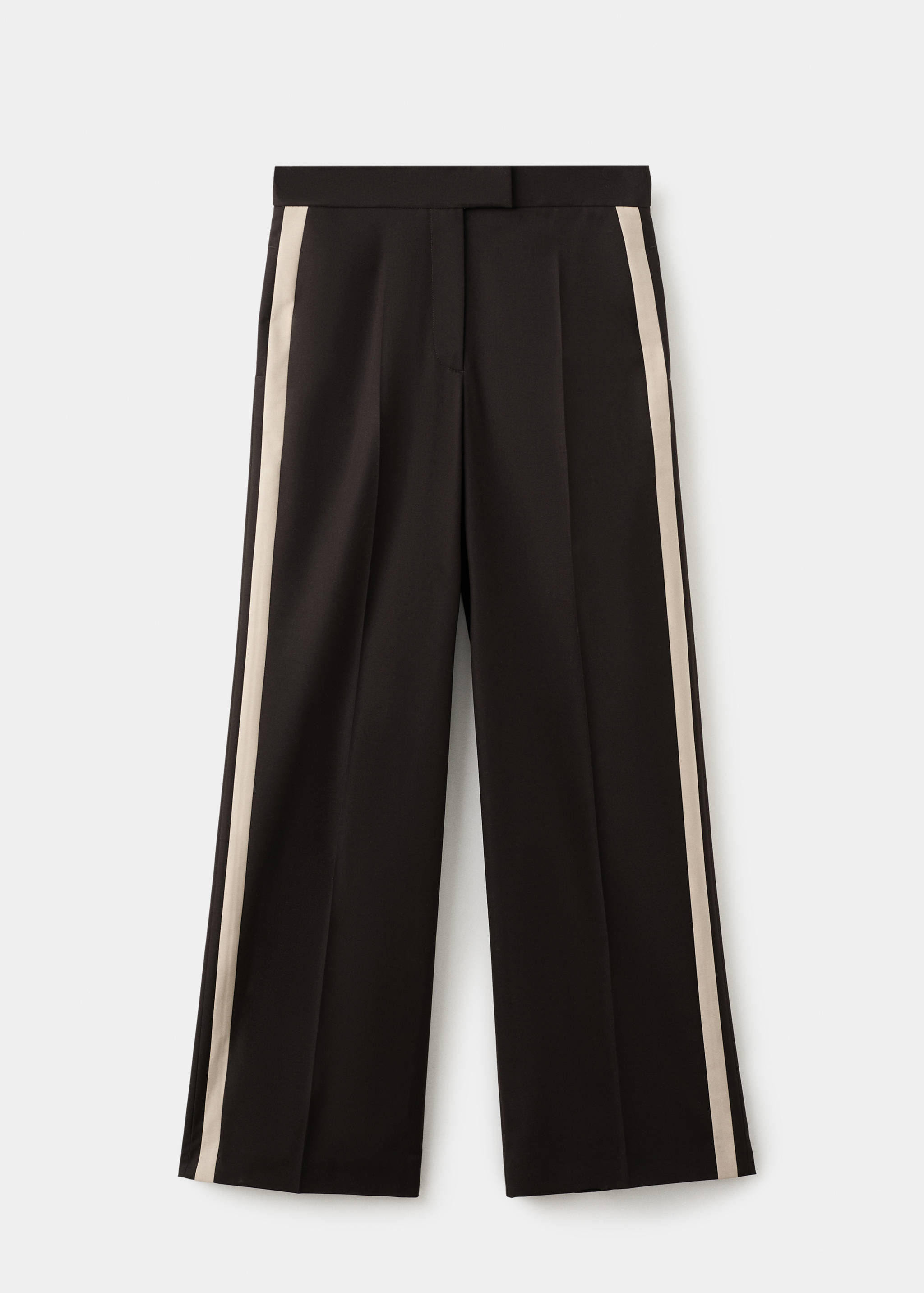 Black straight-leg trousers with contrasting beige side stripes.